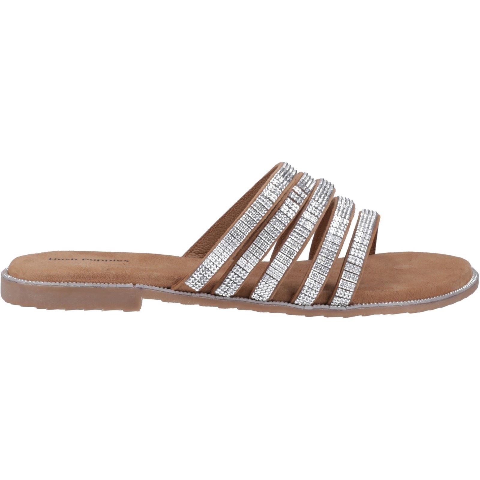 Hush Puppies Paris Slide Damen Wildleder Sandalen In Tan/Silber