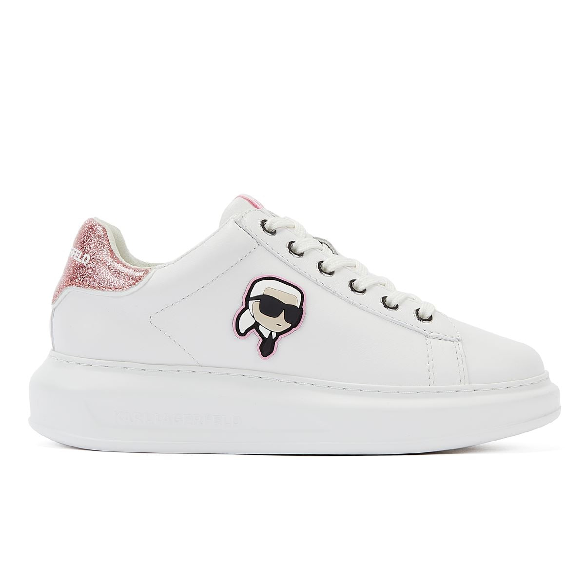Karl Lagerfeld Kapri NFT Lo Lace Damenschuhe in Weiß/Pink.