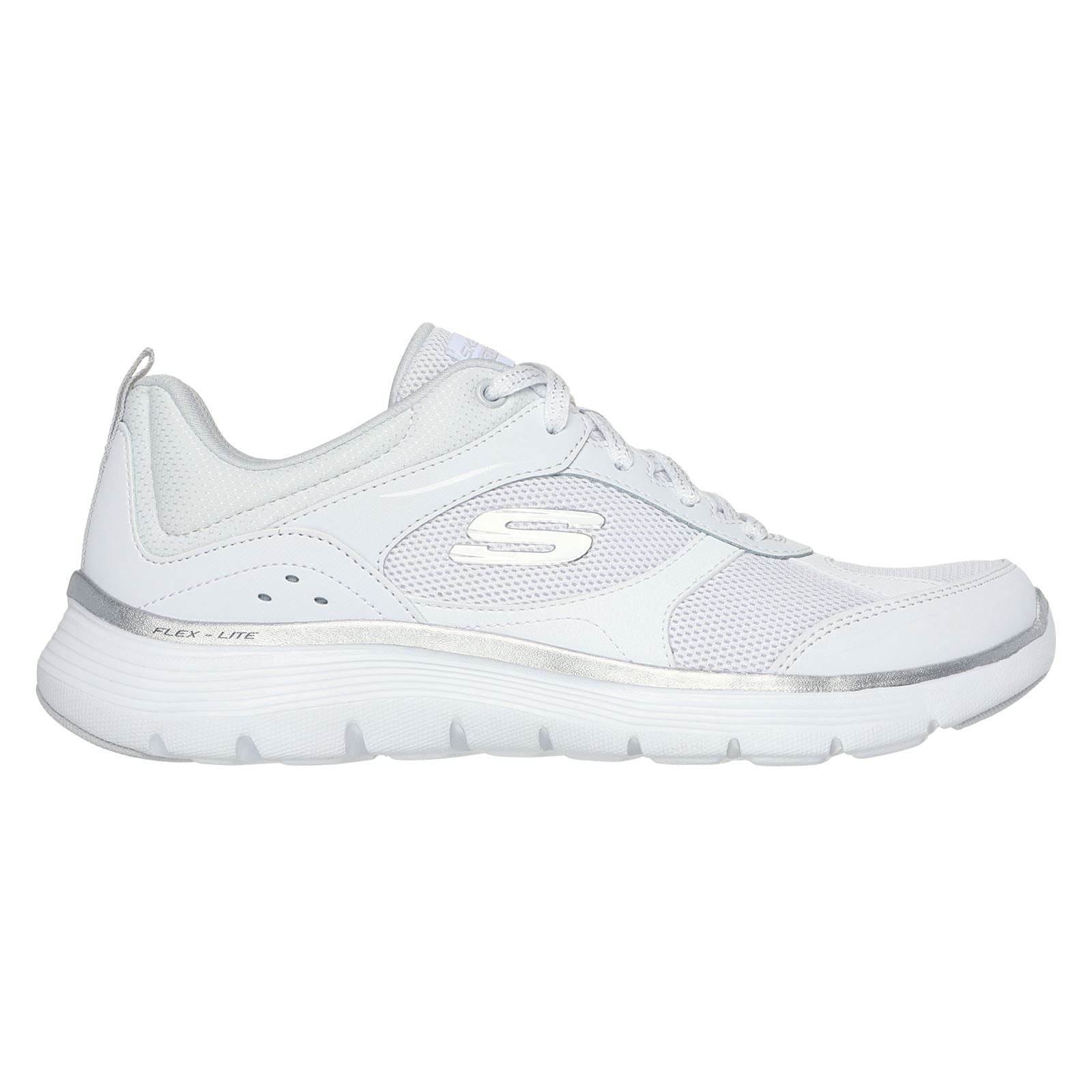 Skechers Flex Appeal 5.0 Fresh Touch Leder Damen Sneaker In Weiß/Silber