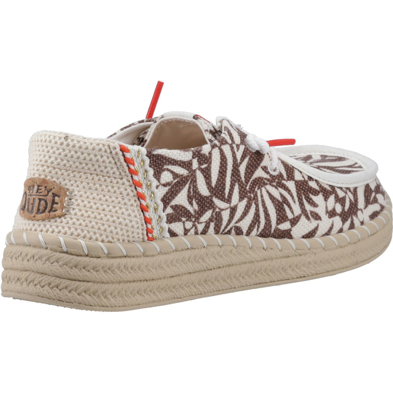 HEYDUDE Wendy Espadrille Retro Palm Damen-Espadrilles Aus Baumwollmischung In Braun/Elfenbein Stadtmotiv