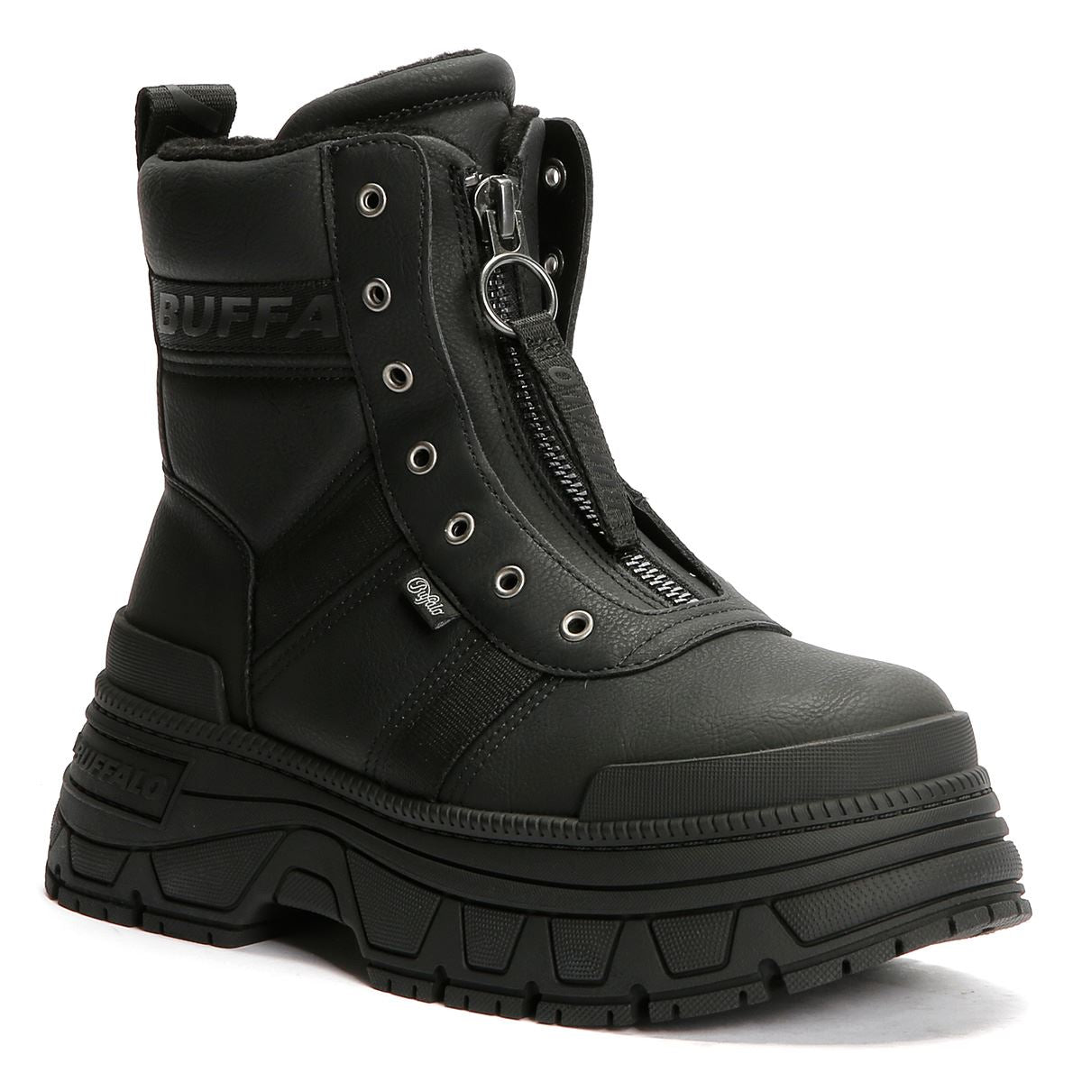 Buffalo Fusion Front Zip Damen Schwarze Stiefel