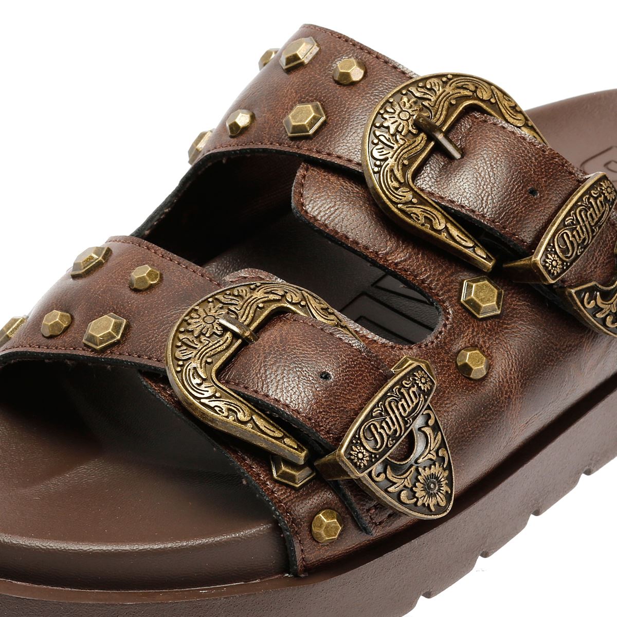 Buffalo Raya Ari West Leder Damen Braune Sandalen