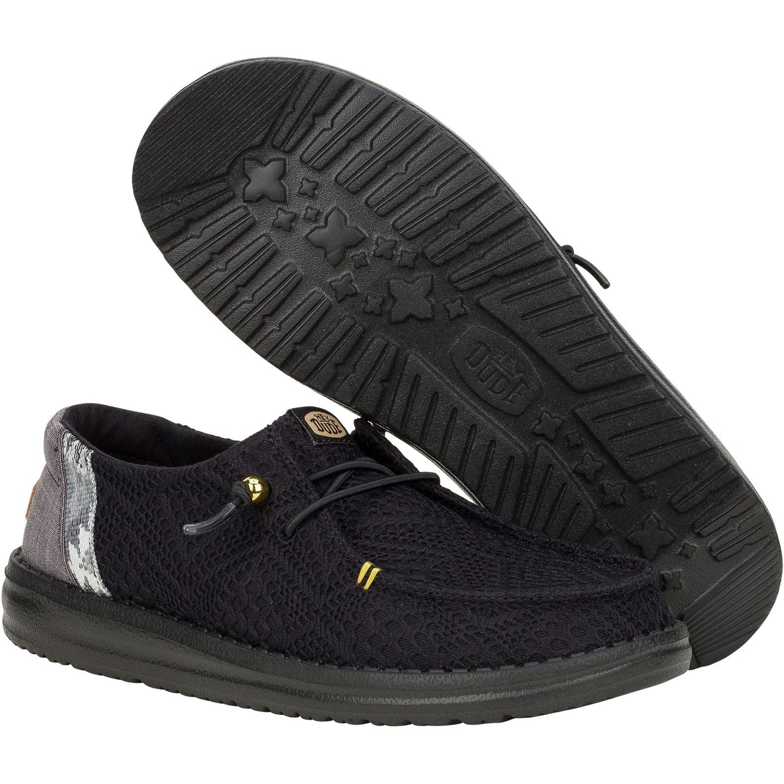 HEYDUDE Wendy Boho Crochet Polyester Damen Schwarz Slipper