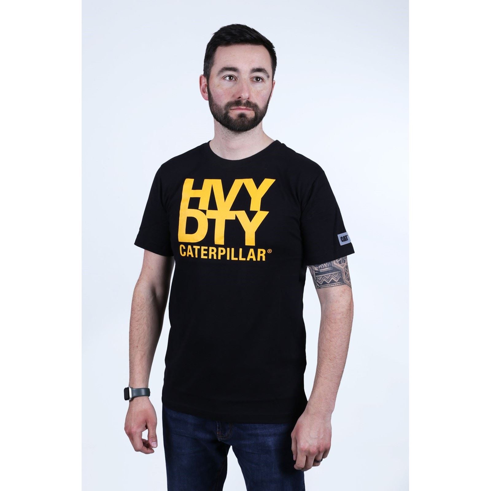 Caterpillar Heavy Duty Baumwoll Männer Schwarze Farbe Kurzarm-T-Shirts