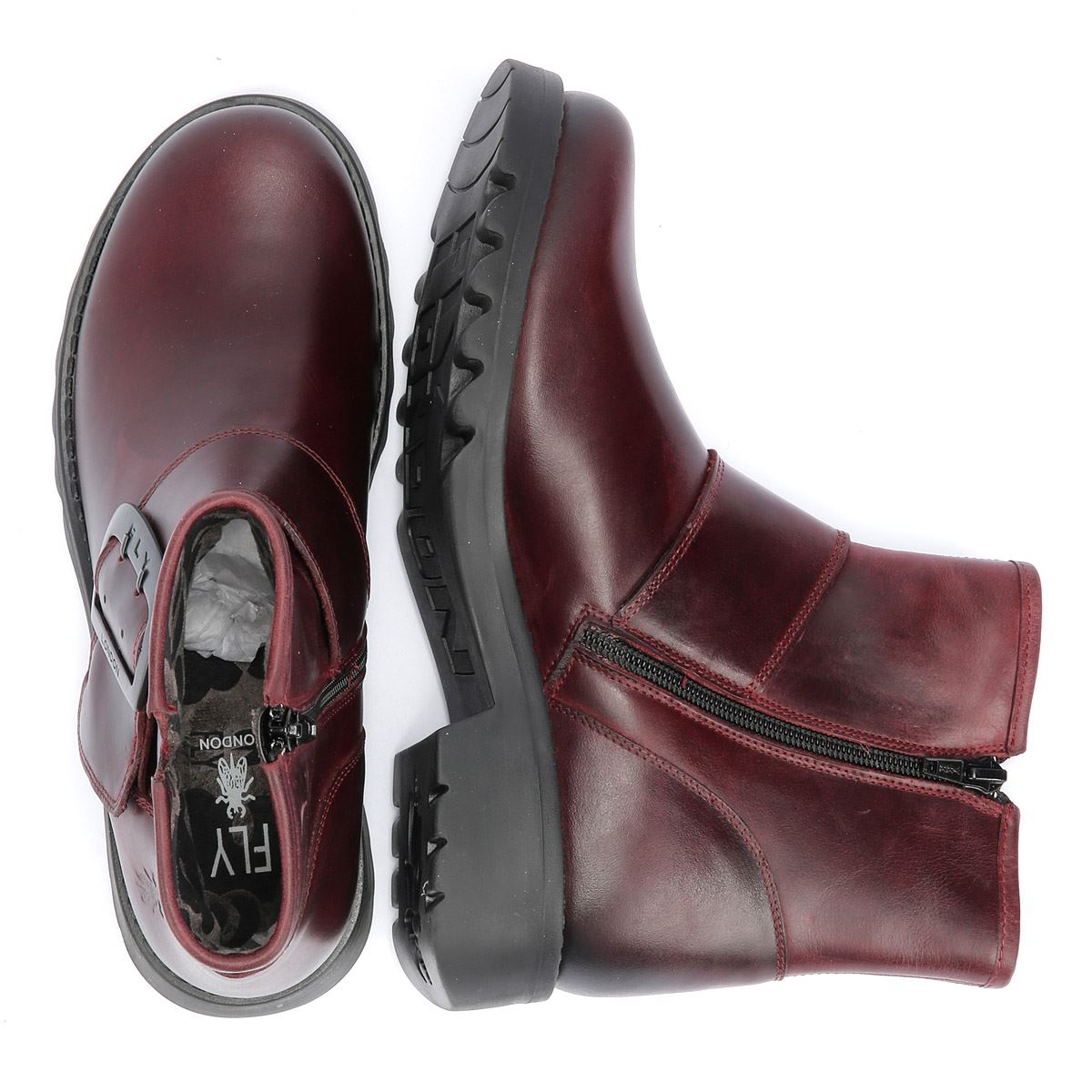 Fly London Rily Leder Damen Rote Stiefel