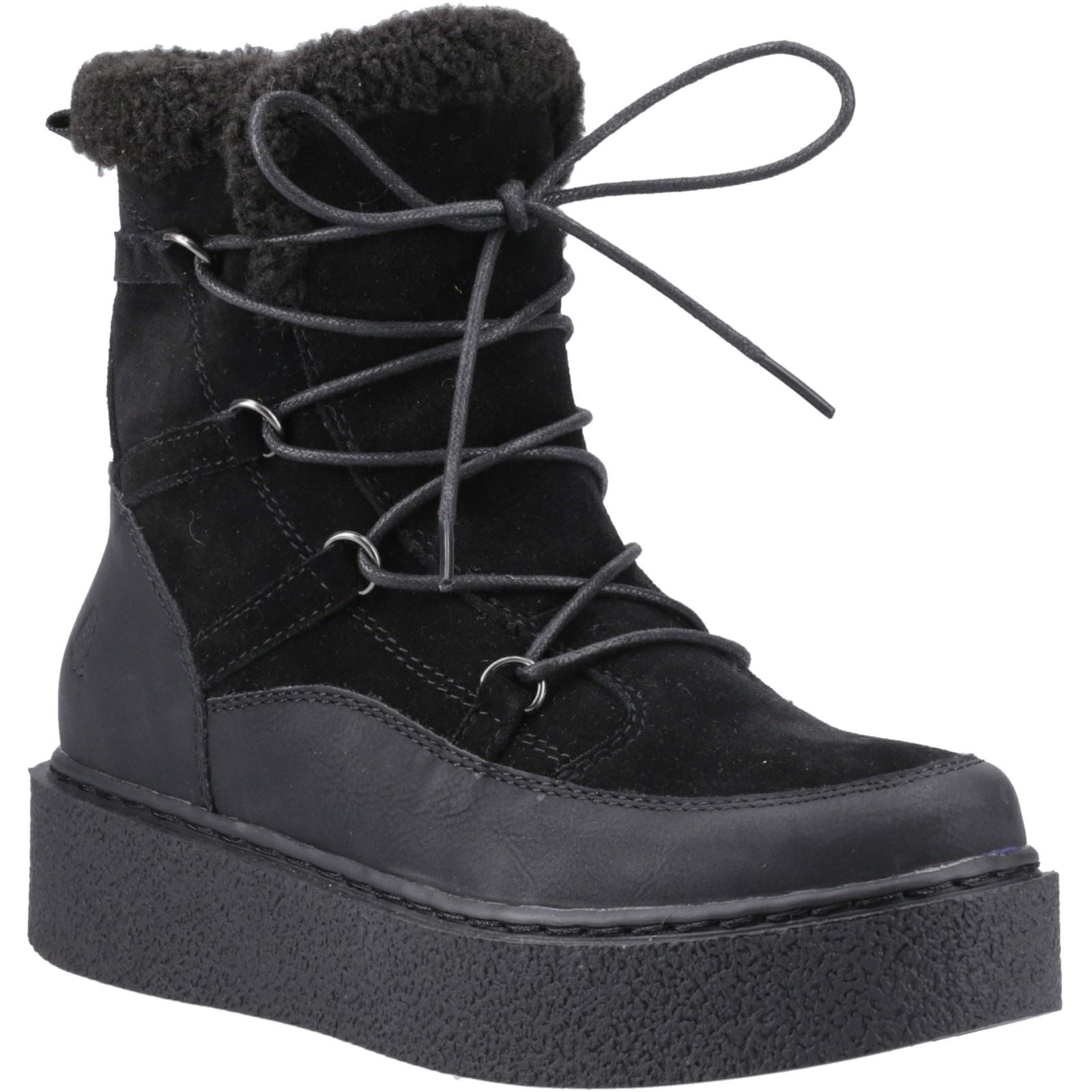 Hush Puppies Bronte Damen Stiefel aus schwarzem Wildleder für den Winter bis zur Mitte der Wade