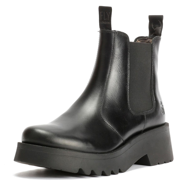 Fly London Medi Leder Damen Schwarze Stiefel
