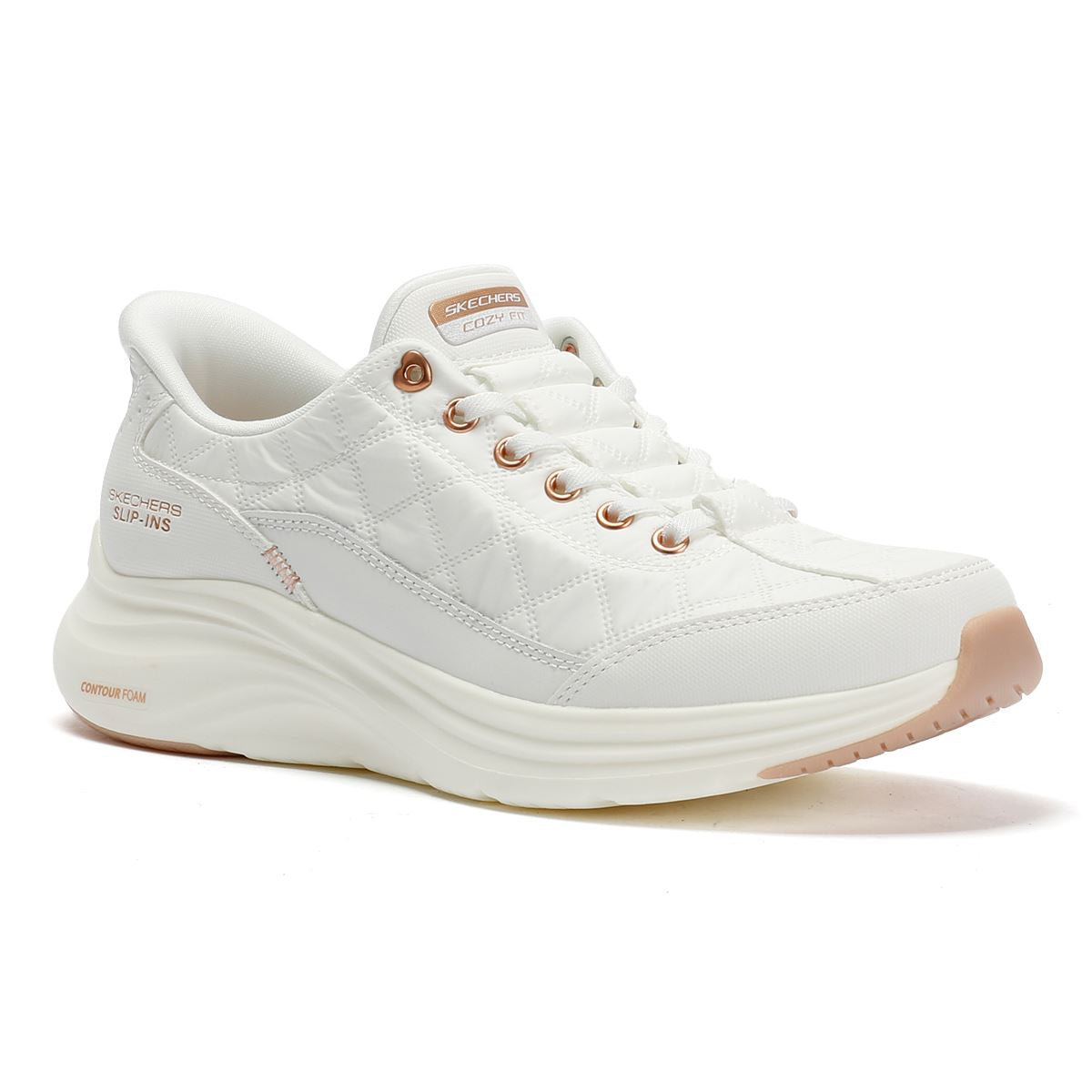 Skechers Slip-Ins Contour Foam Cozy Fit Damen Weiße Sneakers