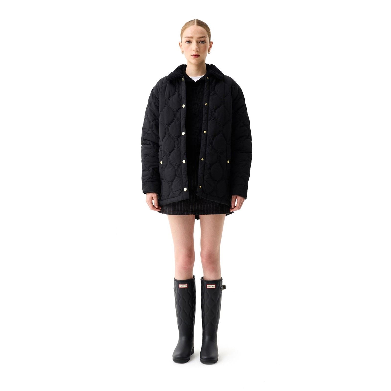 Hunter Witton Quilted Shacket Damen Schwarze Gesteppte Jacken