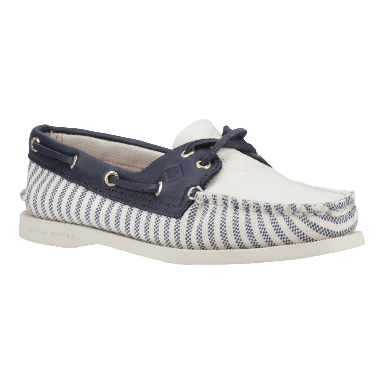 Sperry Authentic Original Textile Damen Bootsschuhe In Weiß/Marineblau