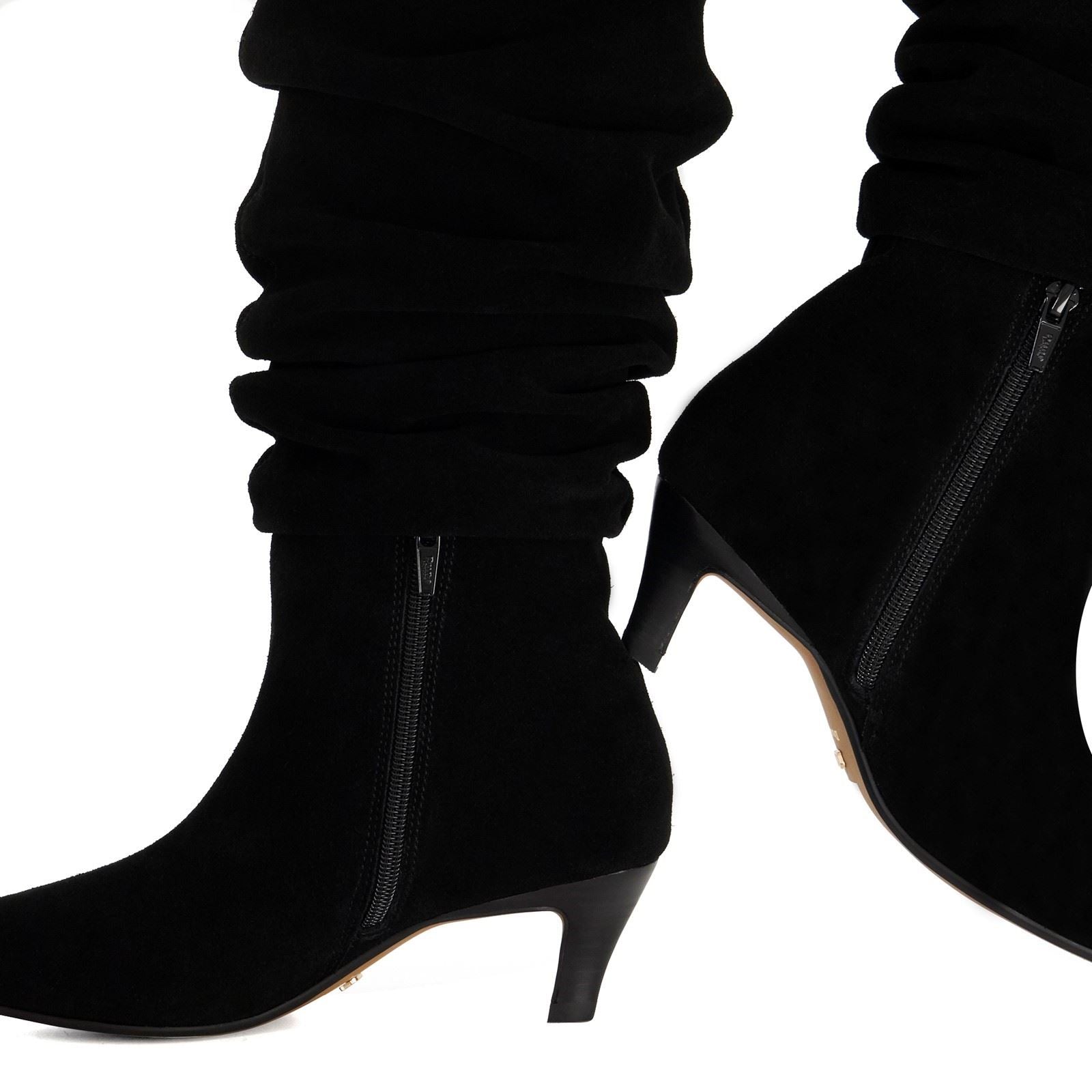 Dune Saunders Leder Damen Schwarze Farbe Absätze Knielange Stiefel