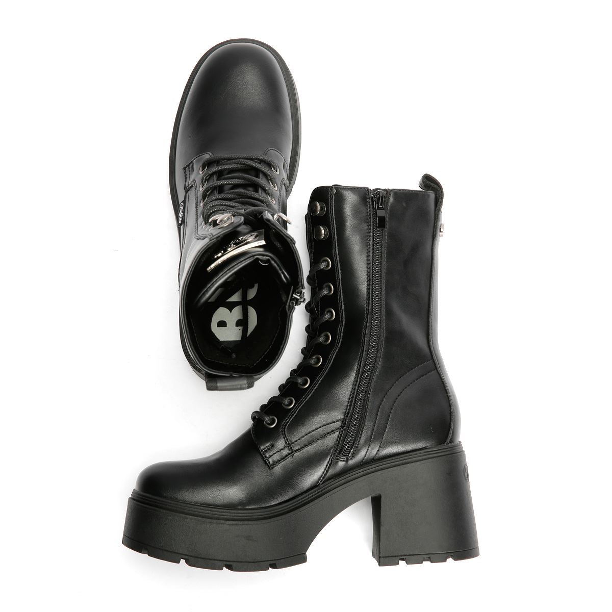 Buffalo Mila Lace Up Mid Damen Schwarze Stiefel