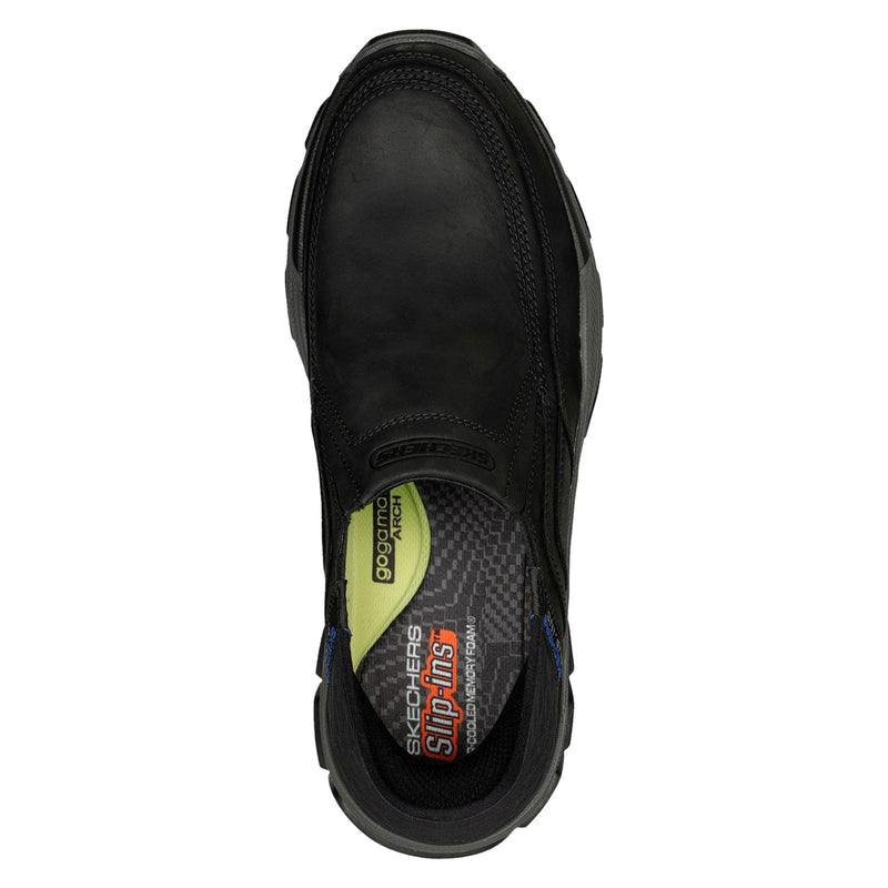Skechers Respected Elgin Leder Herrenschuhe, Schwarze Farbe Mokassins
