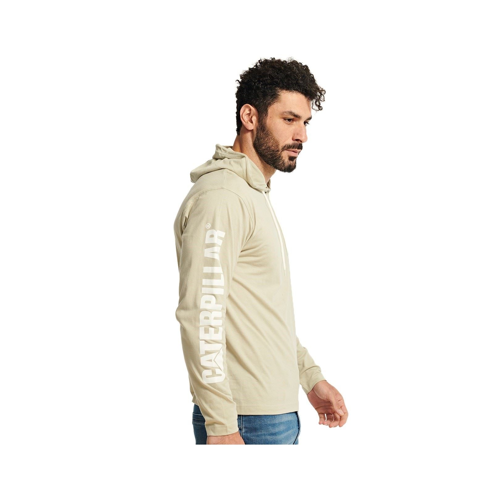 Caterpillar Hooded Long Sleeve Baumwolle Herren Beige T-Shirt