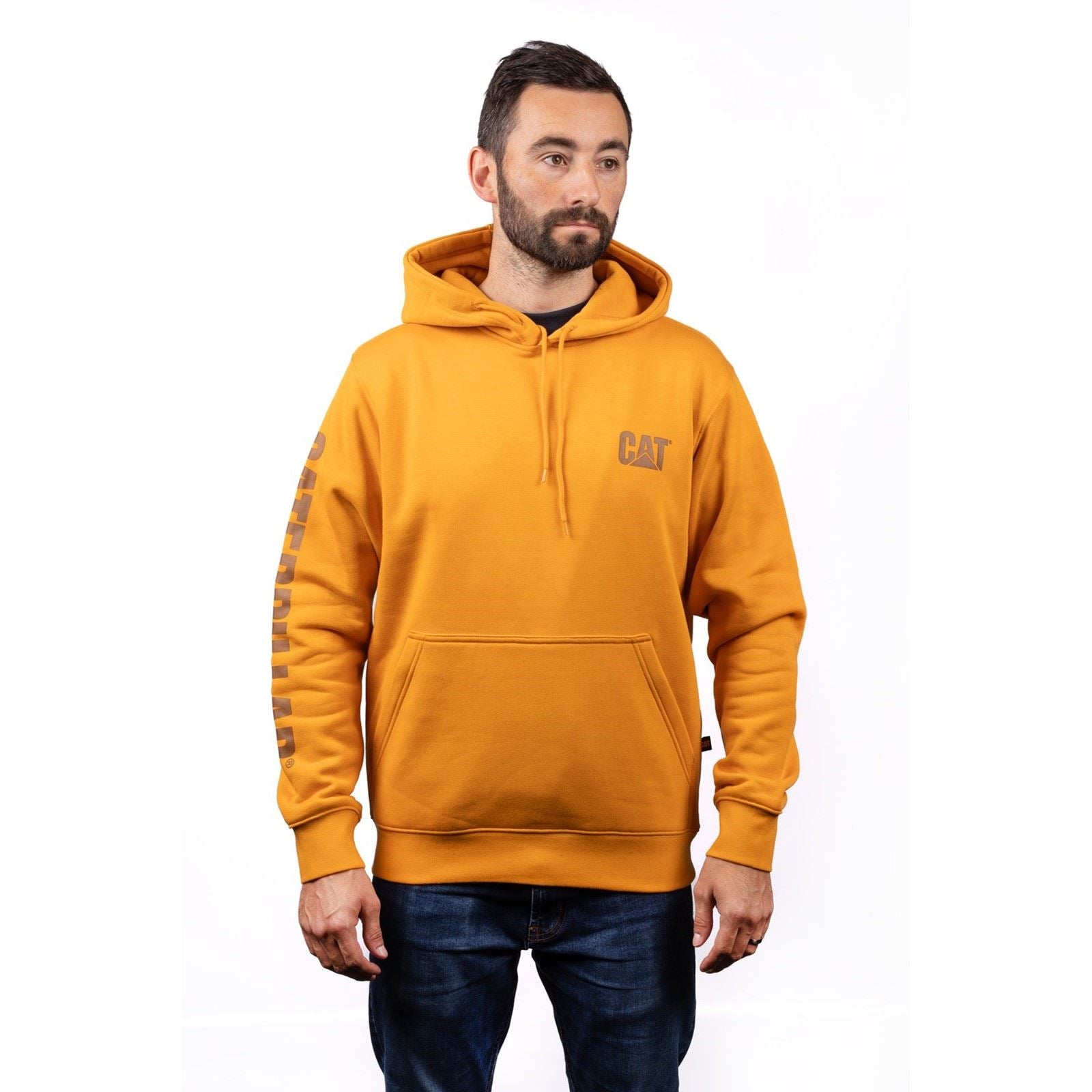 Caterpillar Trademark Banner Baumwolle Herren Gelbes Kapuzen Sweatshirt