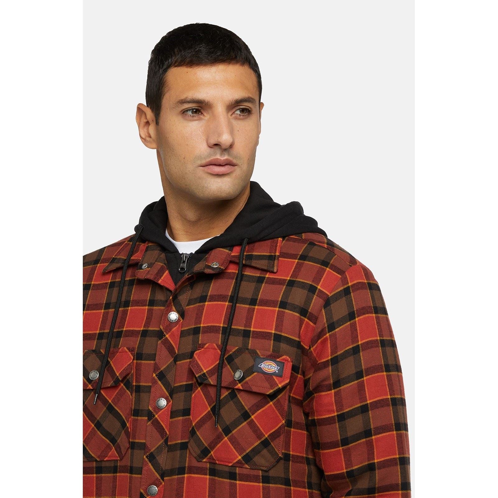 Dickies Fleece Hooded Flannel Shirt Herren Rotes Hemdjacke