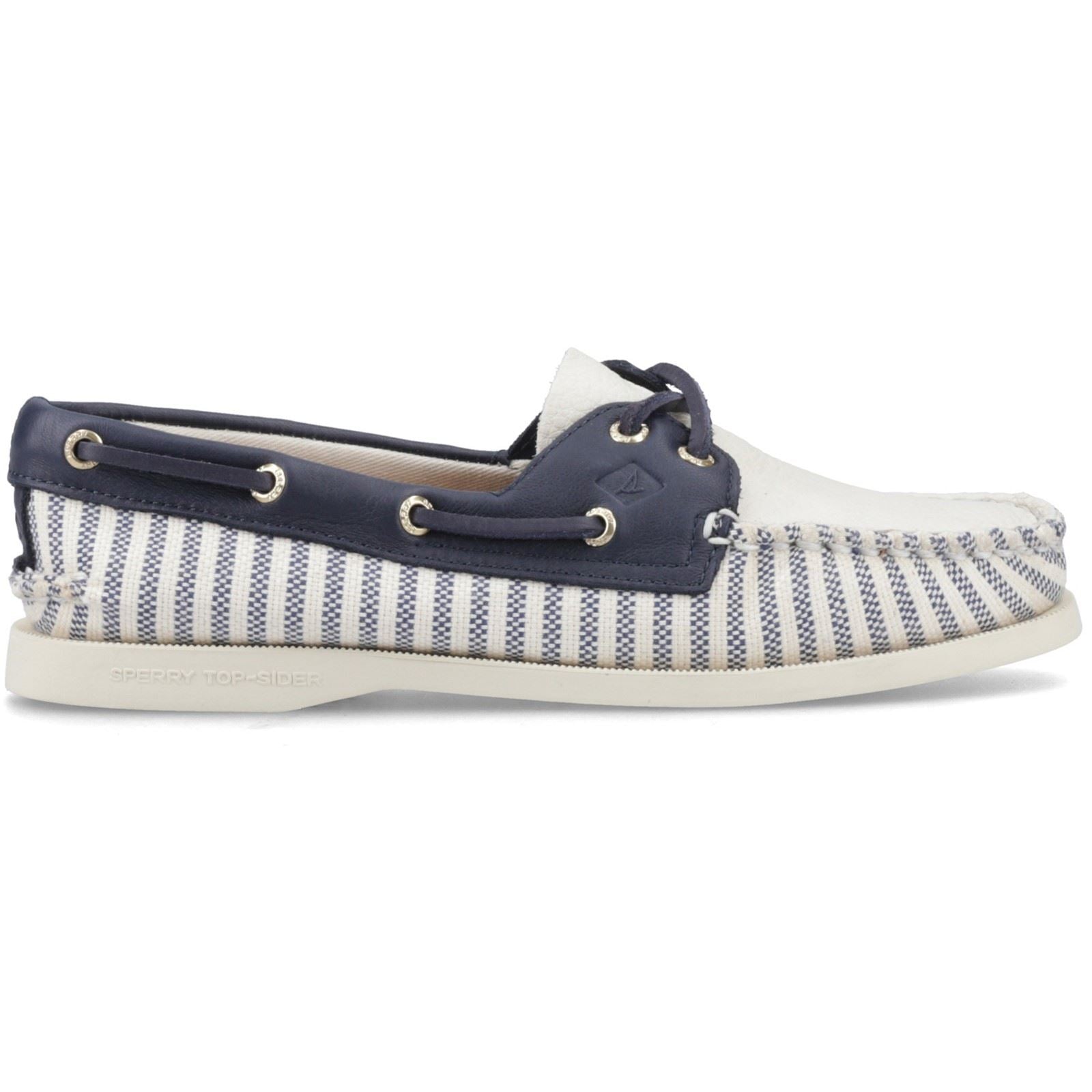 Sperry Authentic Original Textile Damen Bootsschuhe In Weiß/Marineblau