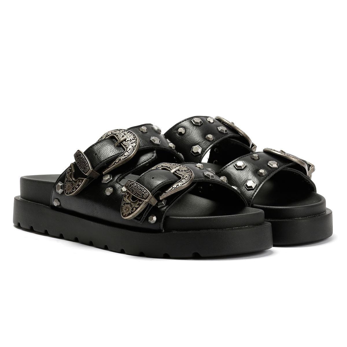 Buffalo Raya Ari West Leder Damen Schwarze Sandalen
