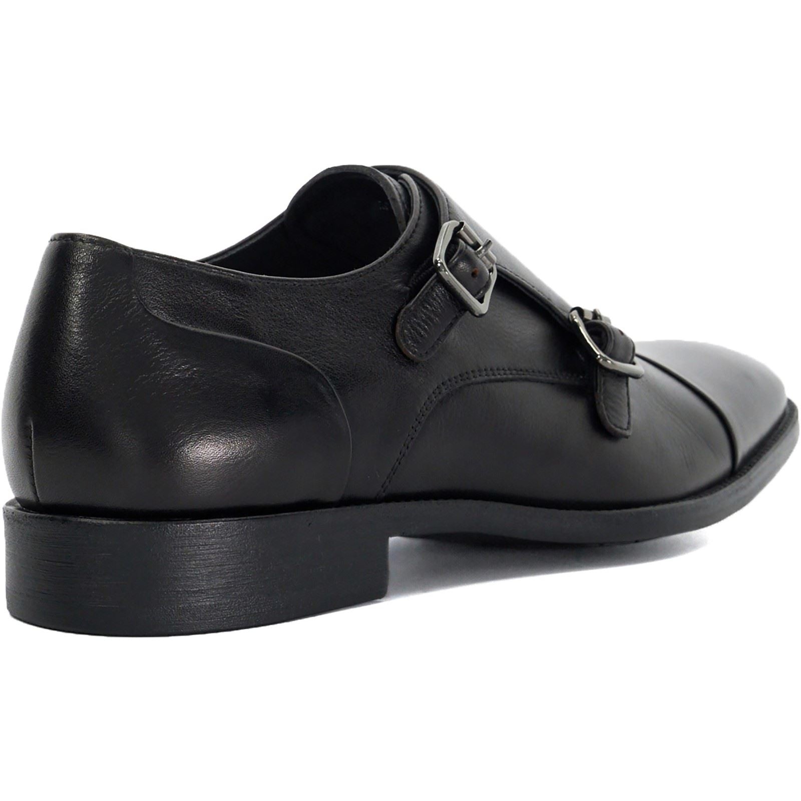 Dune Satchin Herrenschuhe Aus Schwarzem Leder Mit Doppeltem Monk Riemen