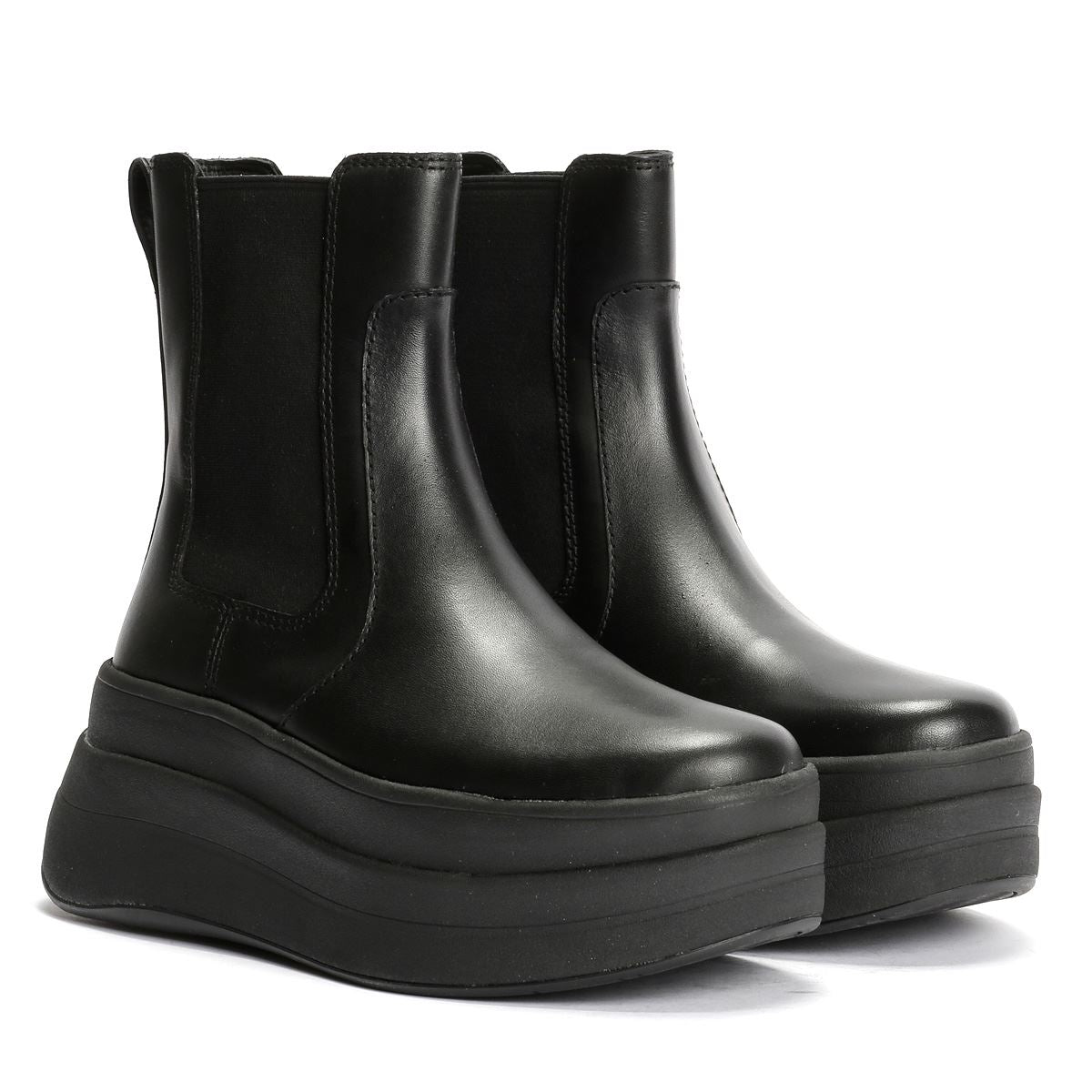 FitFlop F-Mode Leder Damen Schwarze Stiefel