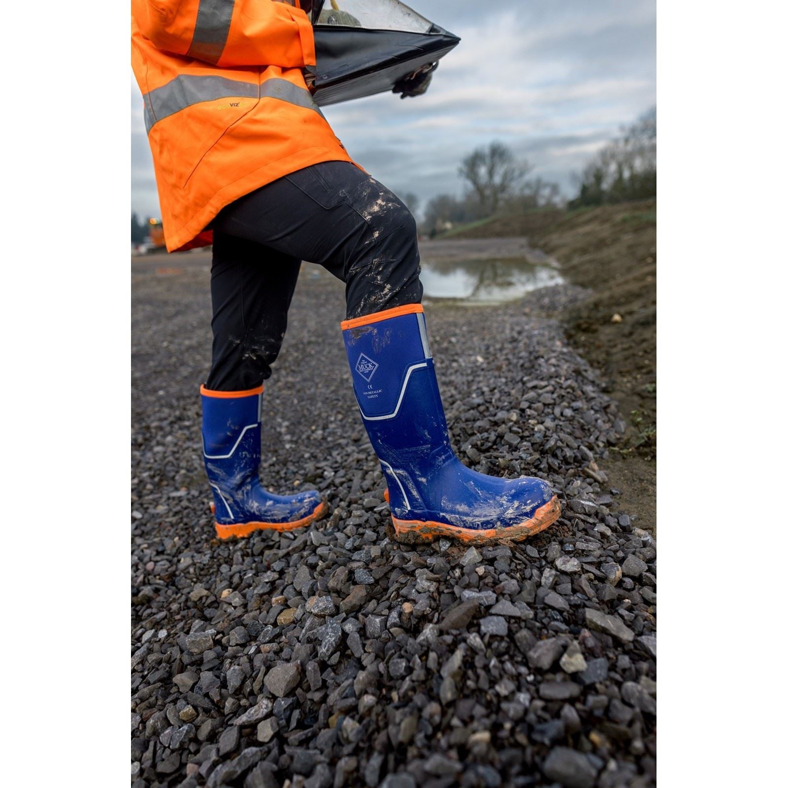 Muck Boots Grit S5 Damen Gummistiefel in Blau/Orange