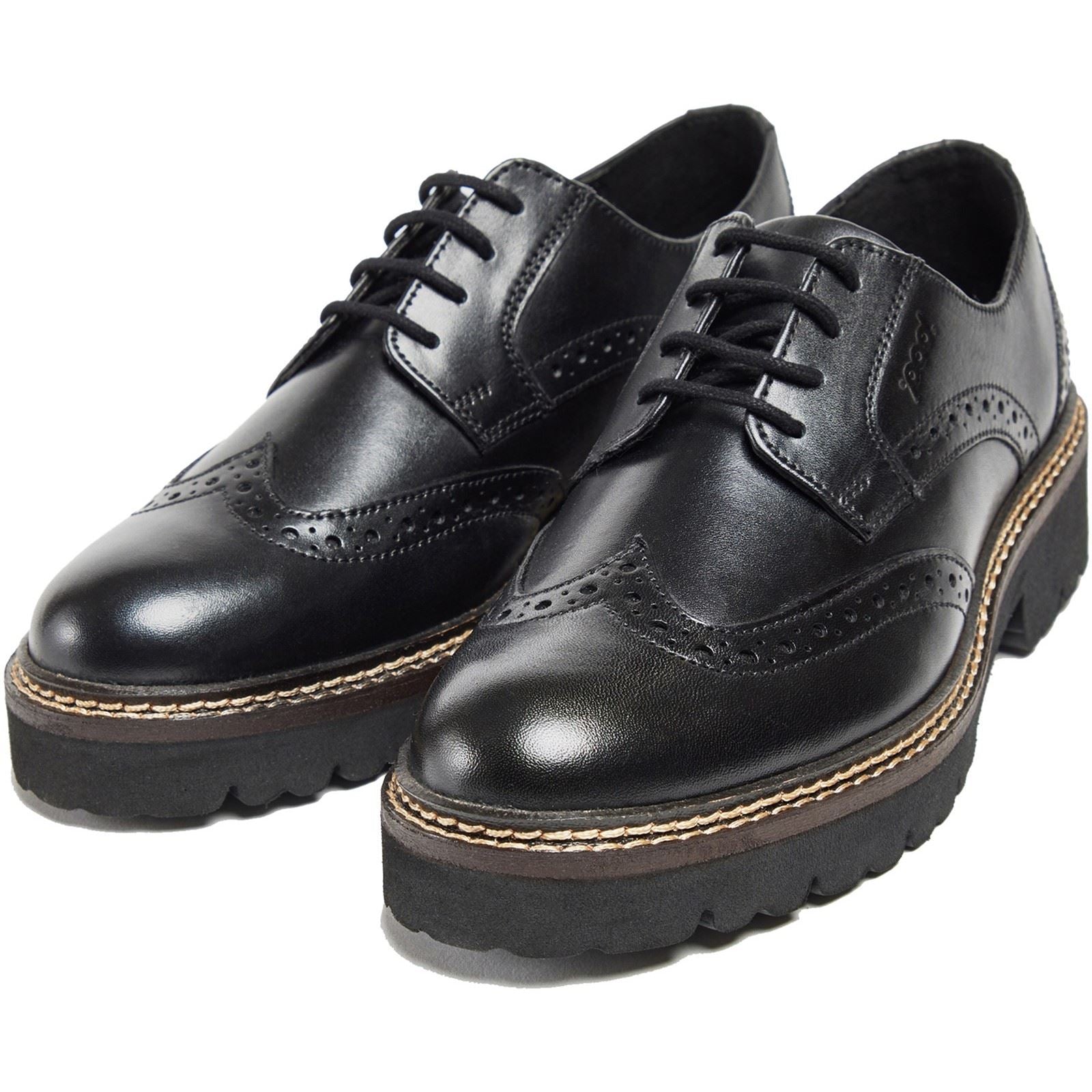 Pod Kortney Leder Damen Schwarze Brogues Schuhe