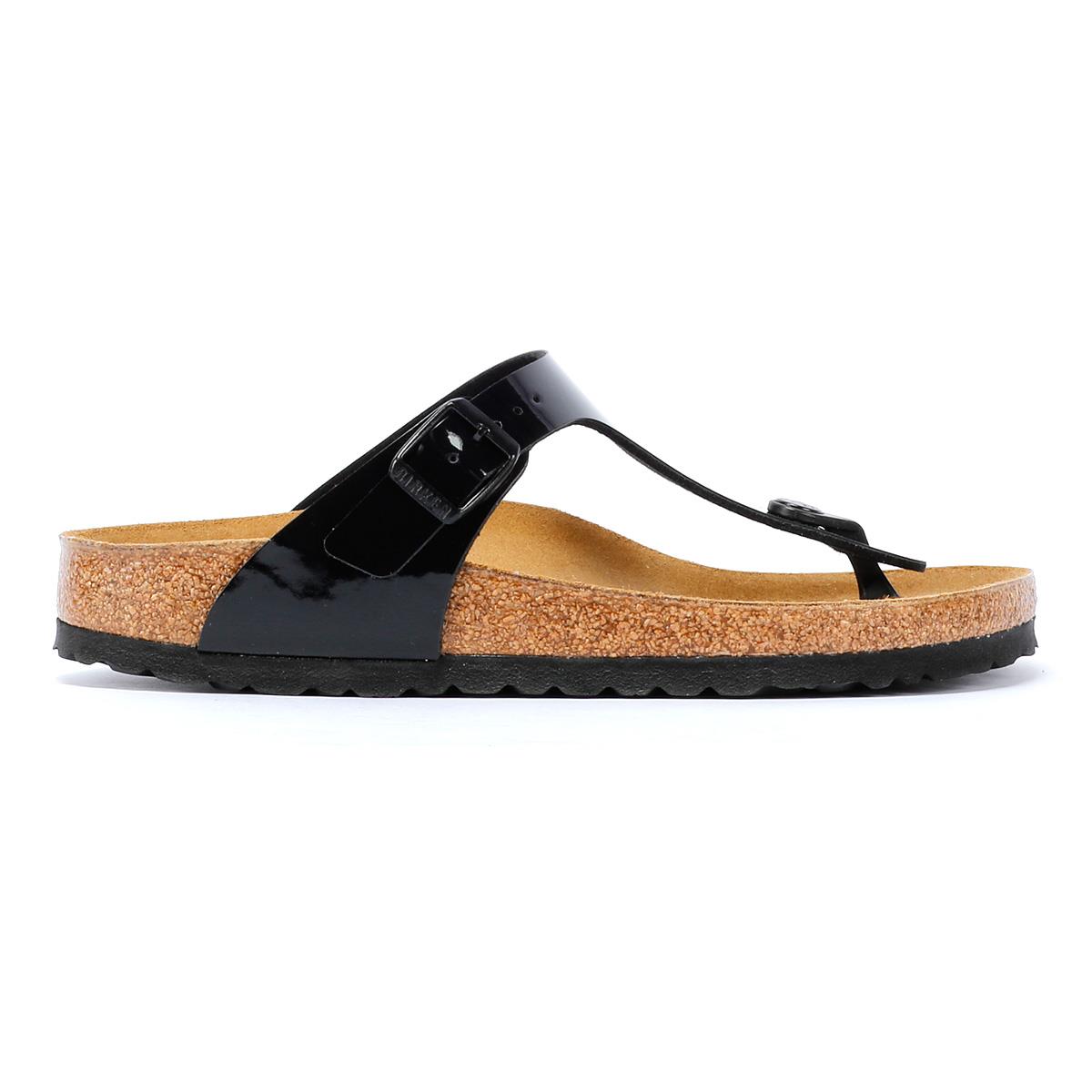 Birkenstock Gizeh Damen-Sandaletten Aus Schwarzem Lackleder