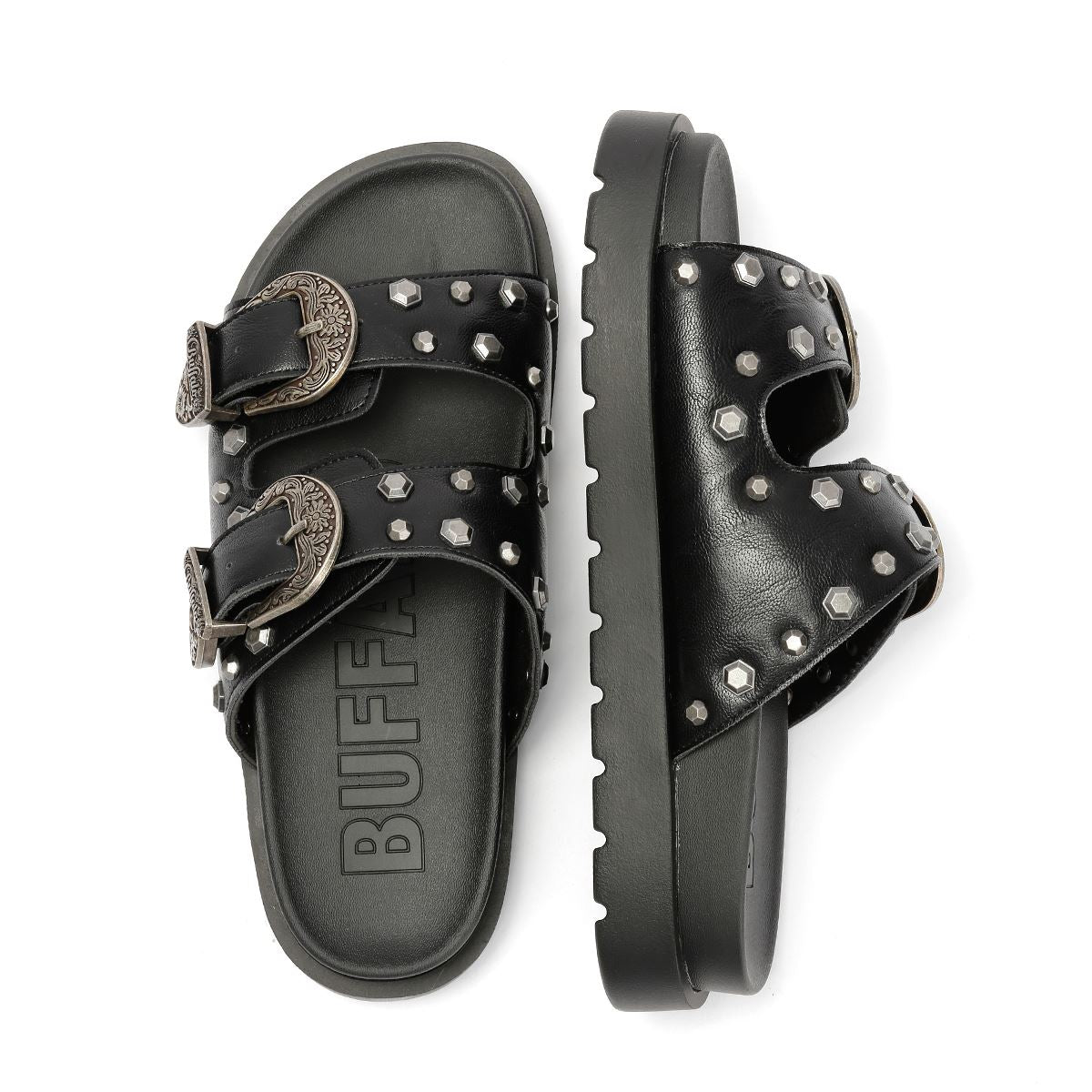 Buffalo Raya Ari West Leder Damen Schwarze Sandalen