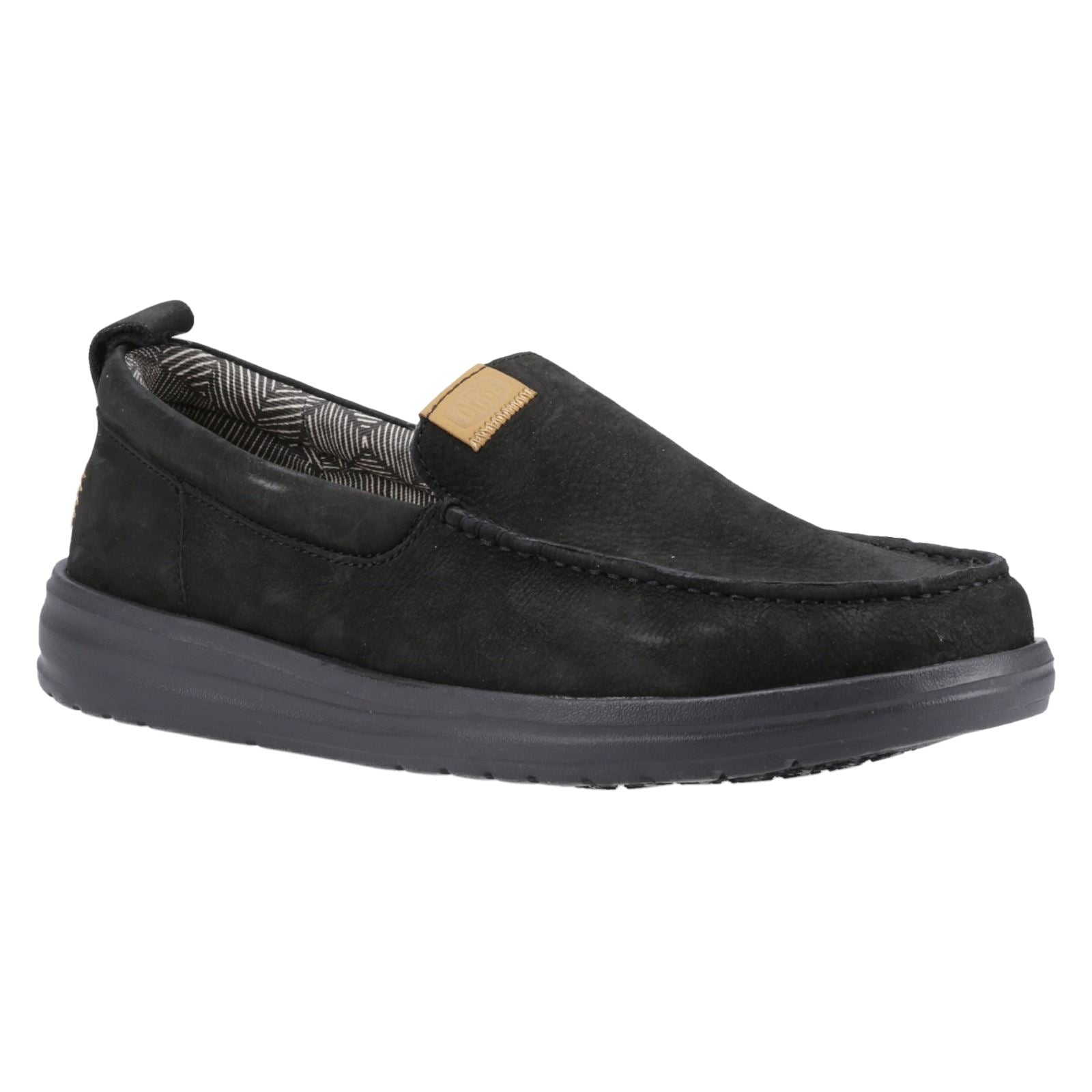 HEYDUDE Wally Grip Moc Leder Herren Schwarze Bootsschuhe