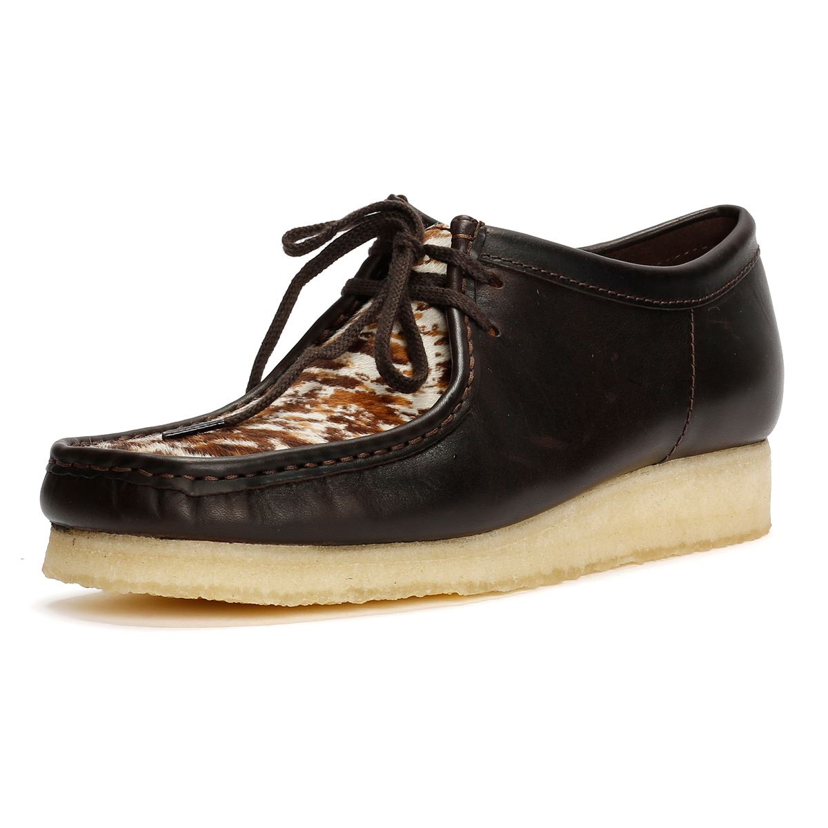Clarks Originals Wallabee Cow Print Herren Schnürschuhe Aus Braunem Leder