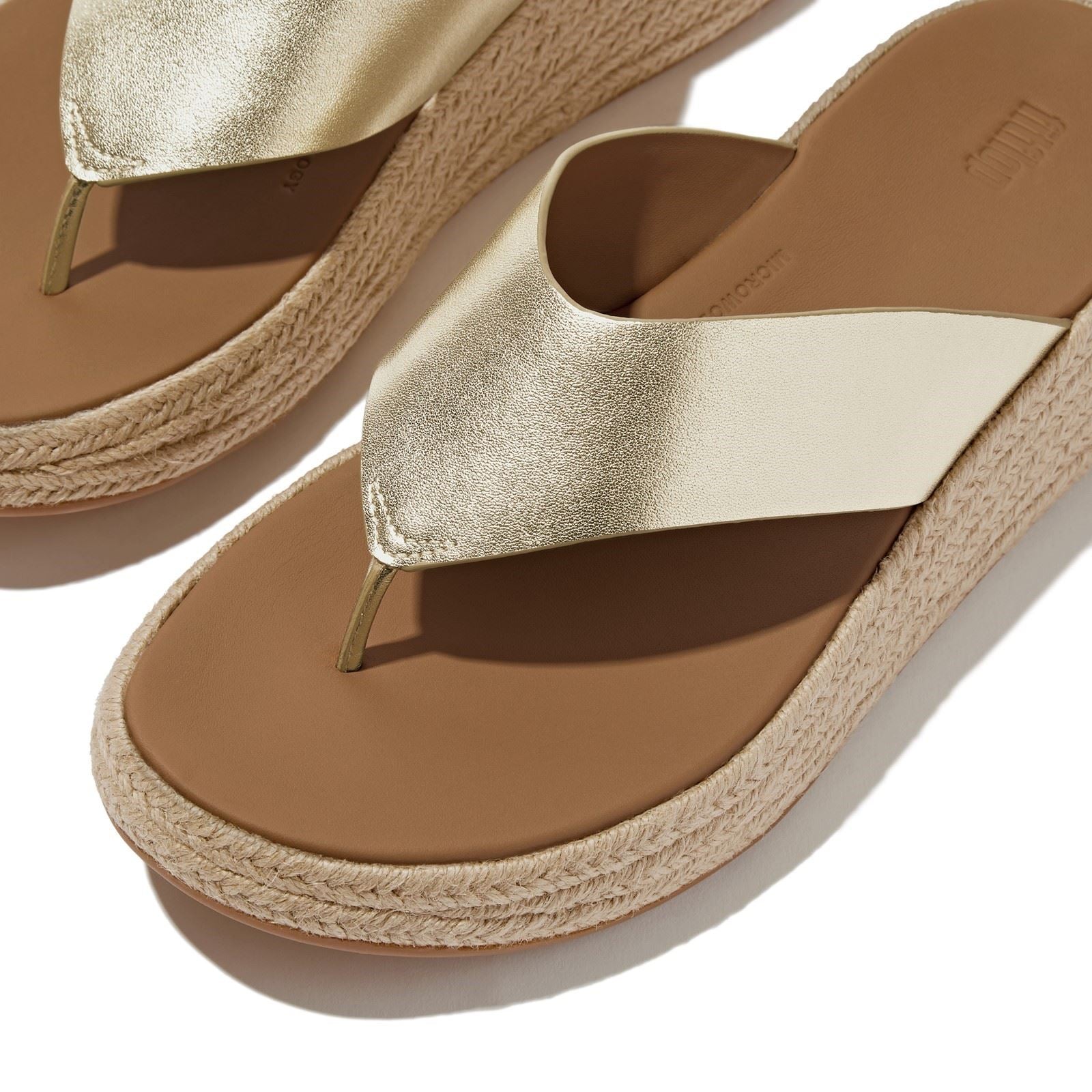 Fitflop F-Mode Toe Post Espadrille Leder Damen Platino Sandalen
