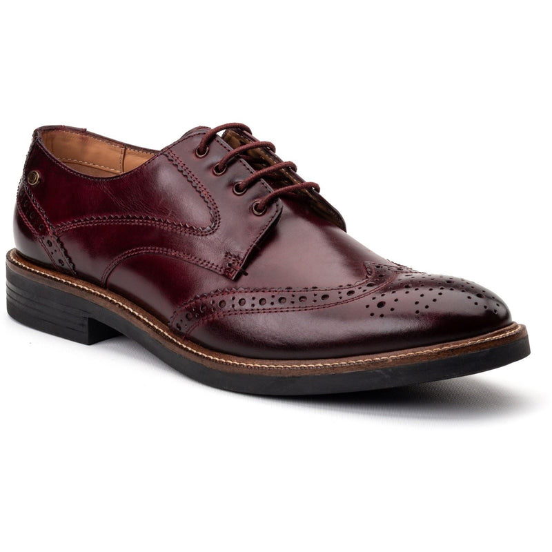 Base London York Herren Brogues Schuhe Aus Bordeauxfarbenem Leder