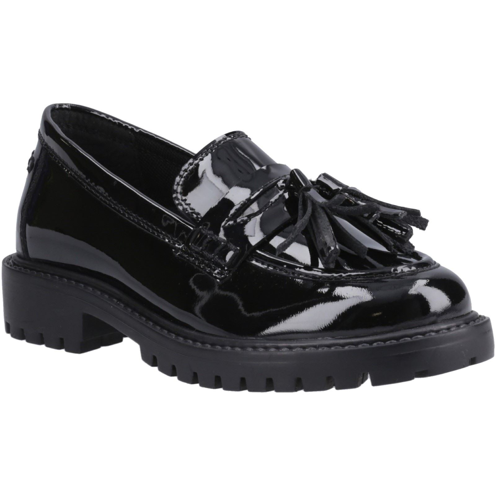 Hush Puppies Abigail Patent Senior Mädchenschwarze Slipper Aus Leder