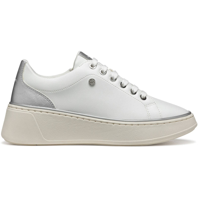 Geox D SUNNETTY Synthetische Polyurethan Damen Sneaker In Weiß/Silber