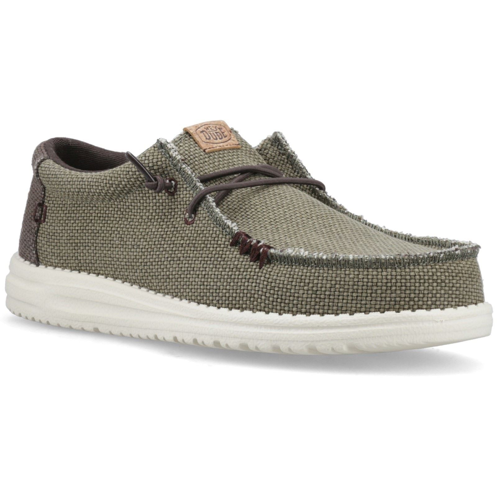 HEYDUDE Wally Braided Herren Mokassins Schuhe In Verbranntem Olivgrün/Delicioso Braun