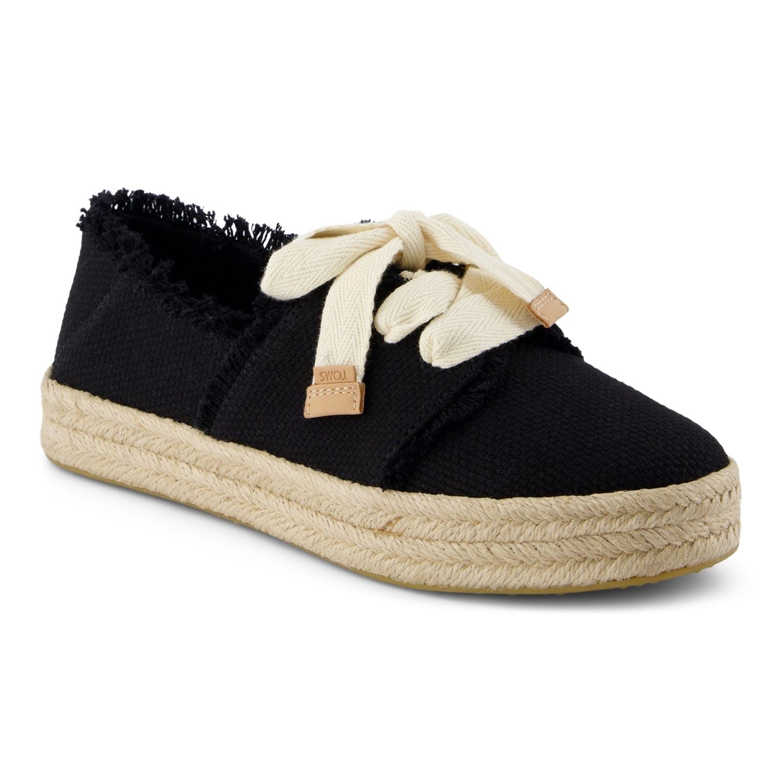 TOMS Carolina Lace Up Baumwoll Damen Schwarze Strand Espadrilles