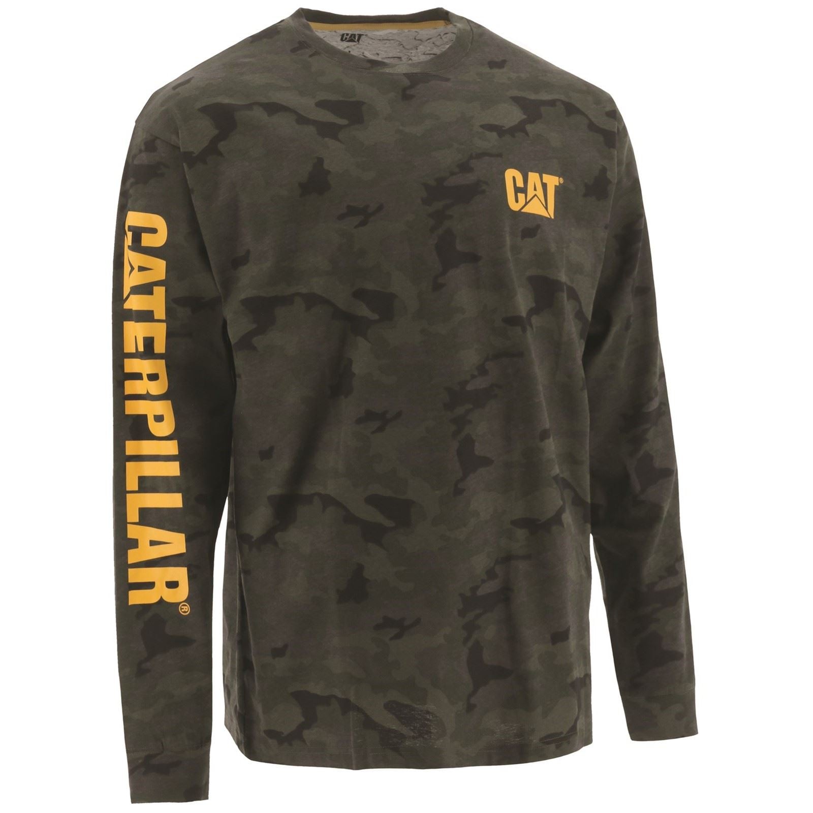 Caterpillar Trademark Banner Long Sleeve Baumwolle Herren Grünes T-Shirt