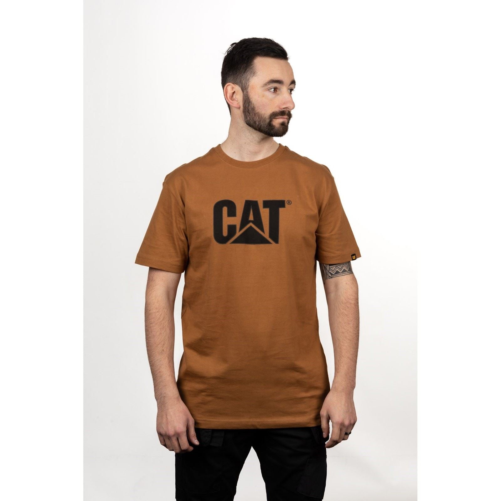 Caterpillar Trademark Logo Baumwoll Herren Bronze Kurzarm T-Shirts