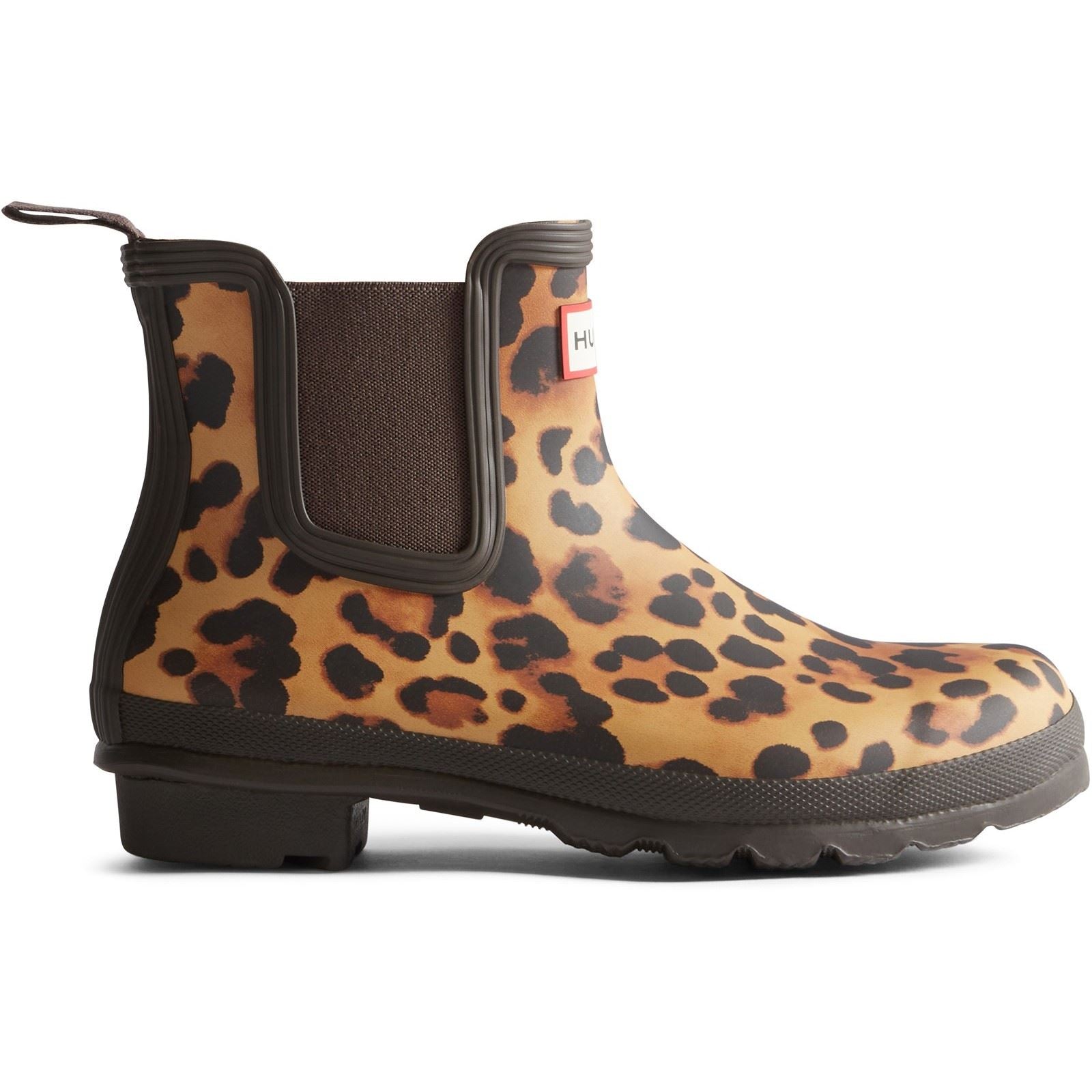 Hunter Original Chelsea Damen Leopardmuster/Schokoladenbraune Gummistiefel