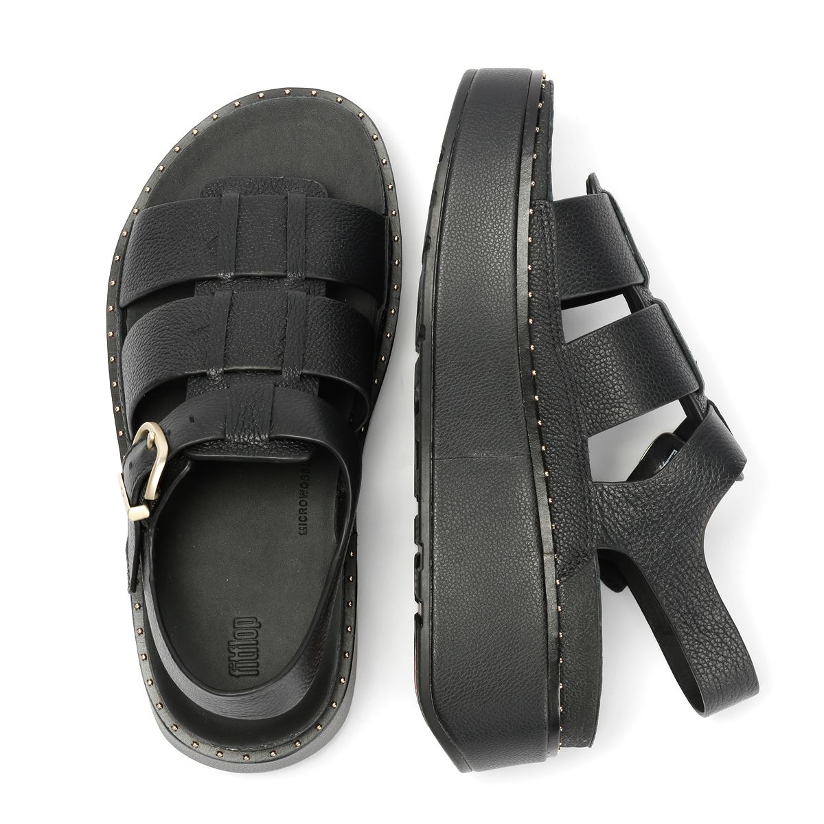 FitFlop GEN-FF Max Fisherman Tumbled Leder Damen Schwarze Sandalen