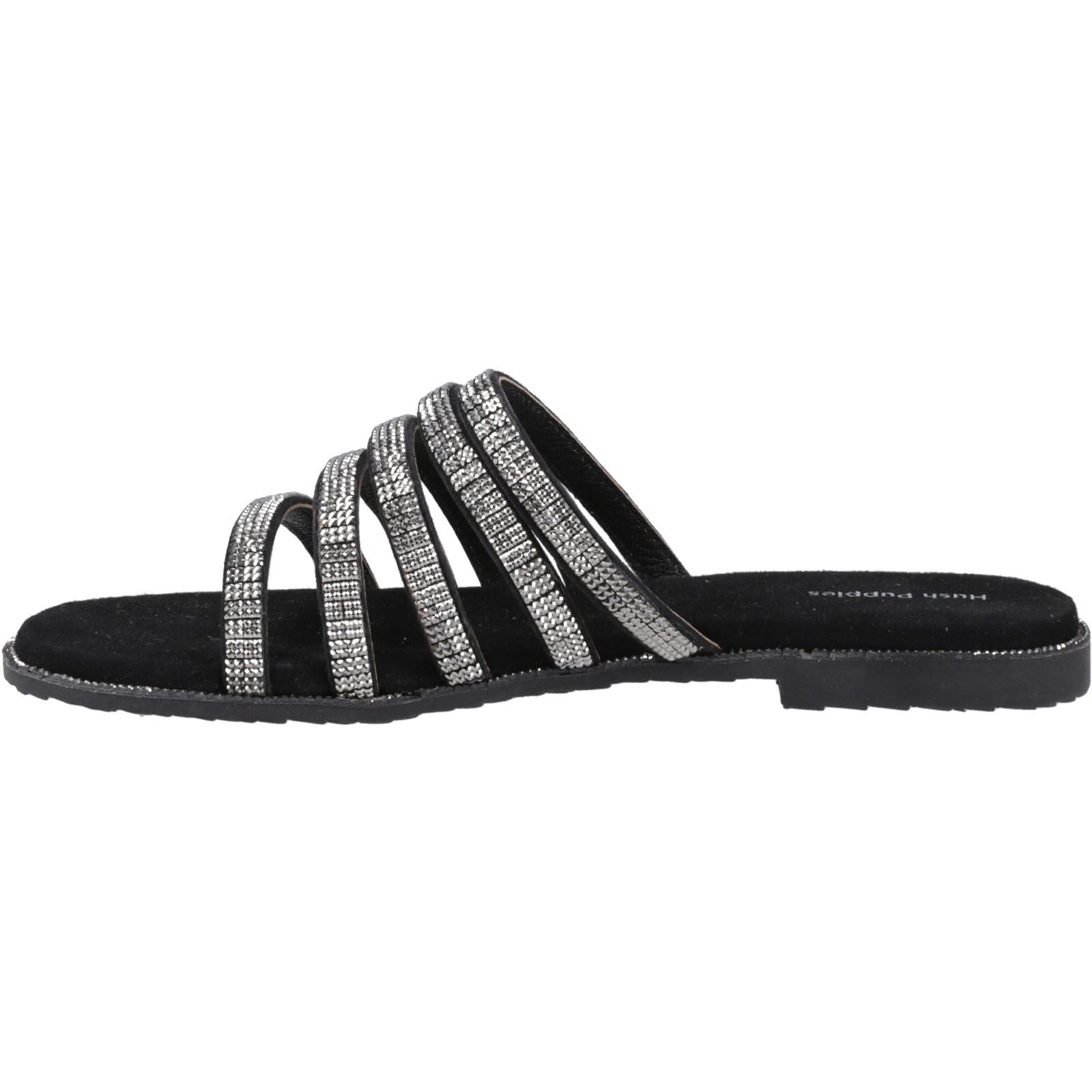 Hush Puppies Paris Slide Damen Sandalen Aus Schwarzem/Silbernem Wildleder
