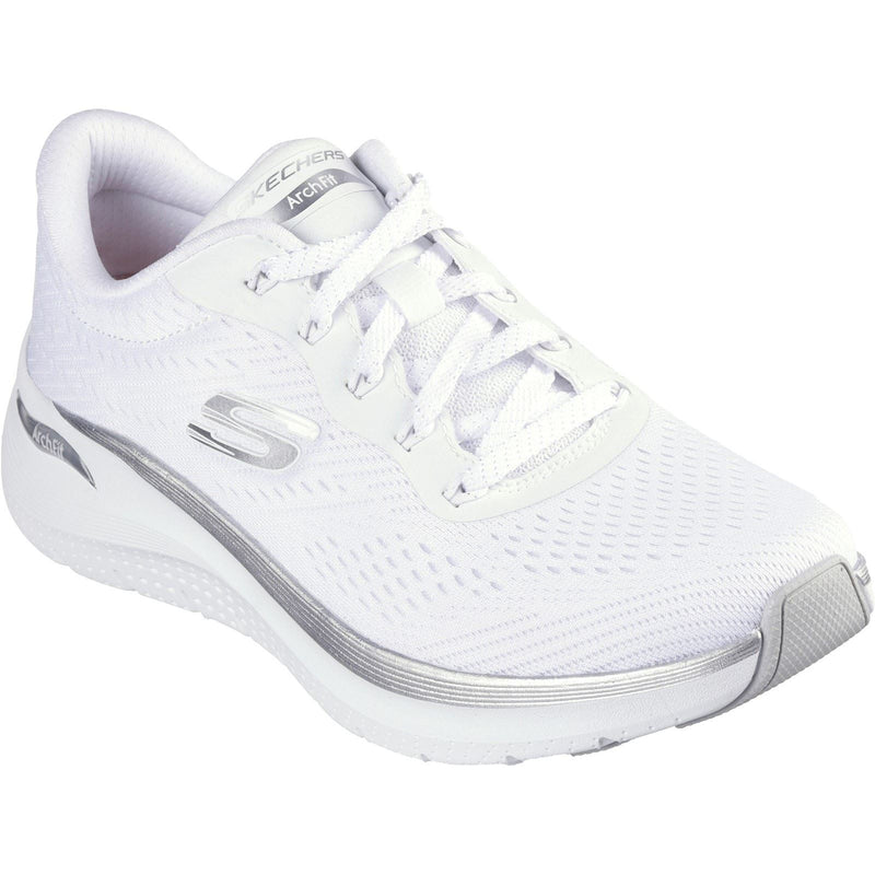 Skechers Arch Fit 2.0 Glow The Distance Textil Damen Sneaker In Weiß/Silber