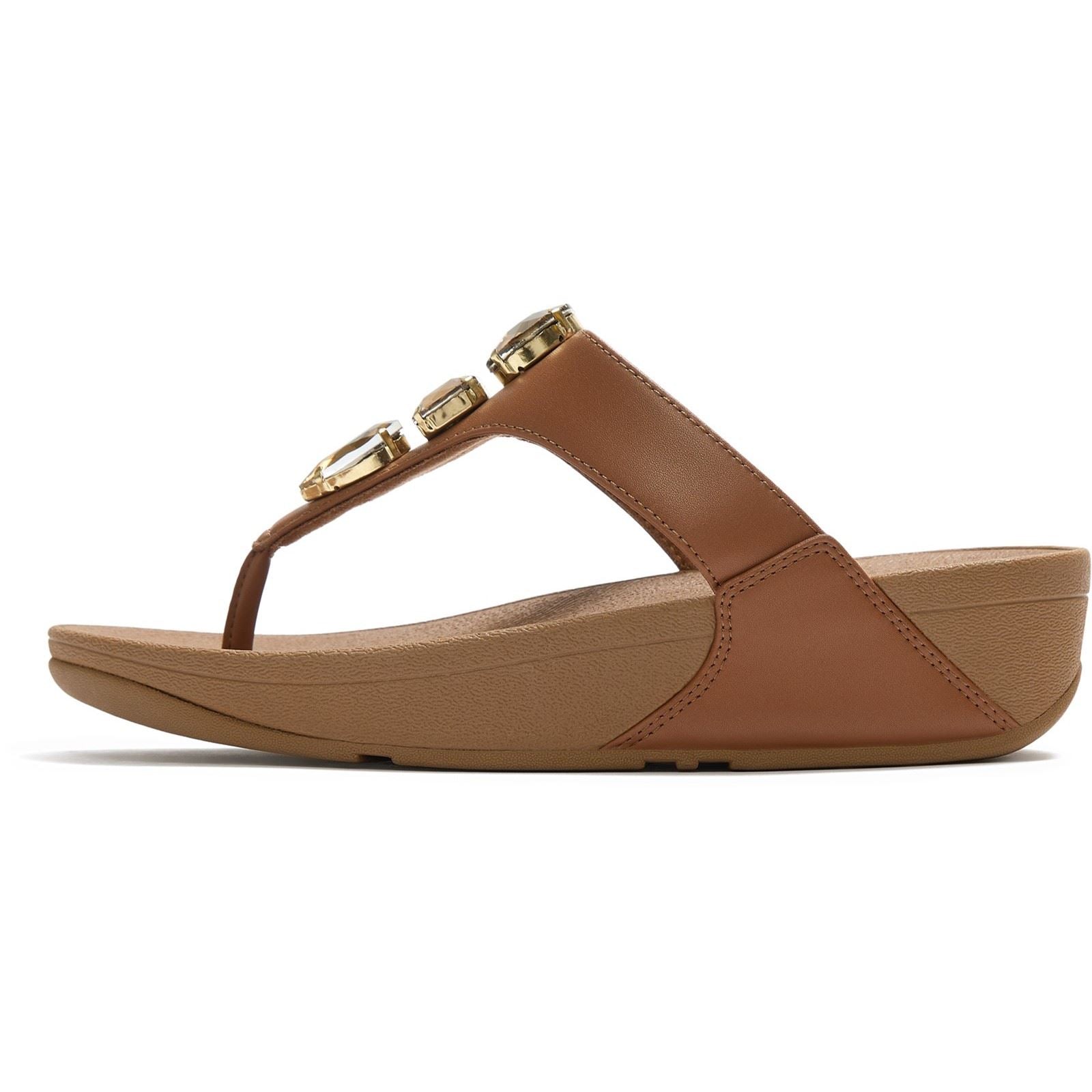 Fitflop Lulu Ultra-Jewel Toe-Post Polyurethan Damen Tiefe Bräunung Sandalen