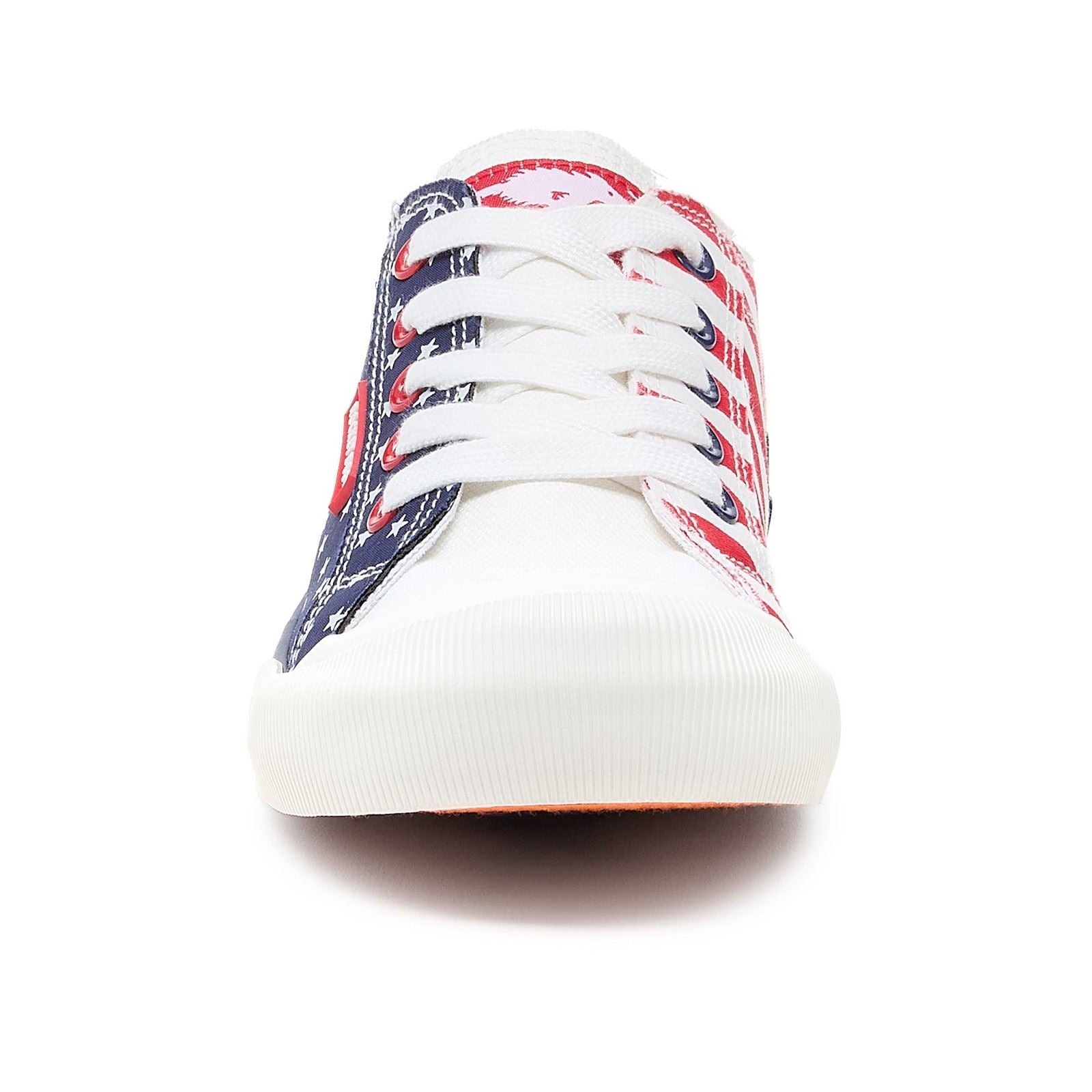 Rocket Dog Jazzin Spangle Damen Sneaker Aus Rot/Blauem Baumwollstoff