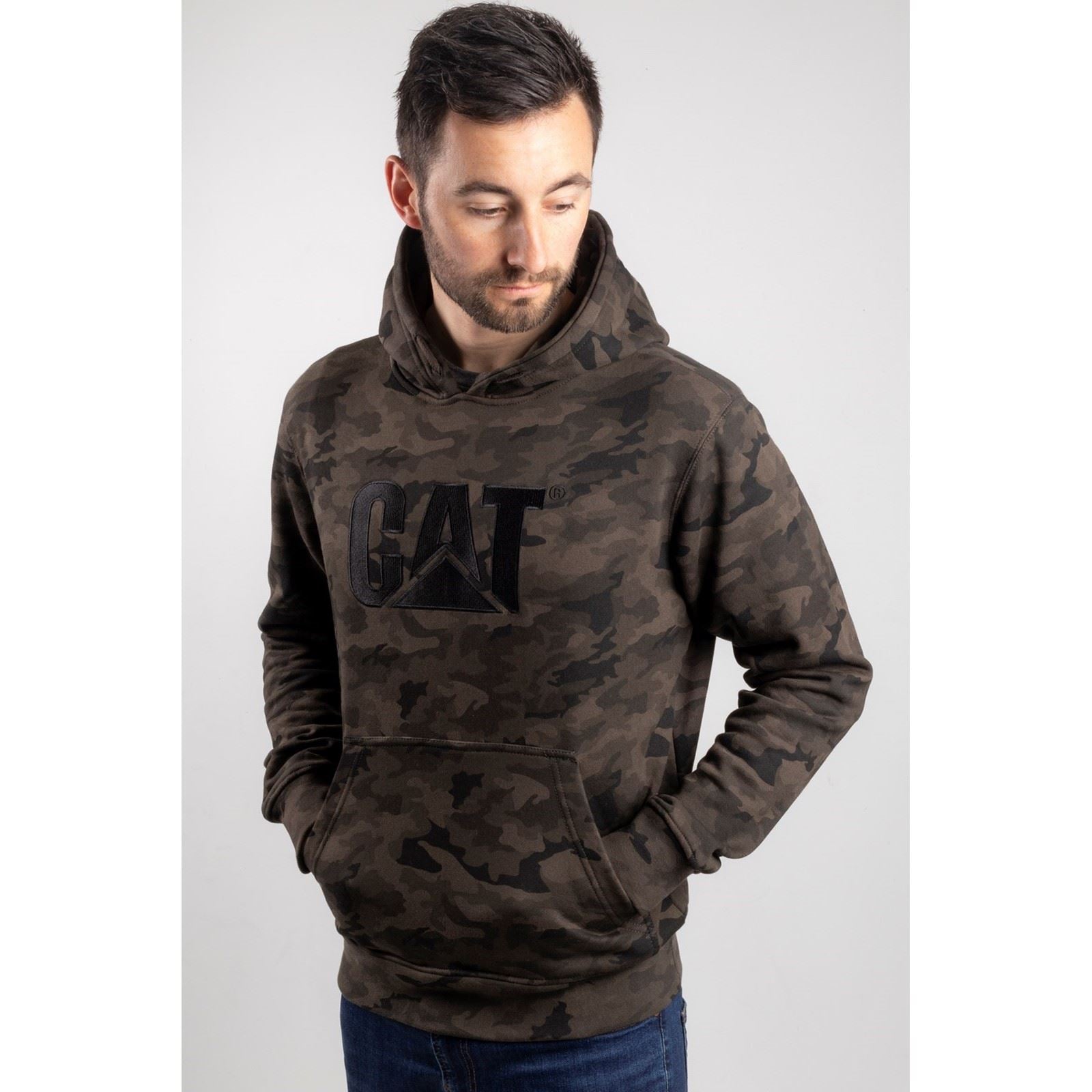 Caterpillar Trademark Baumwolle Herren Grünes Kapuzensweatshirt