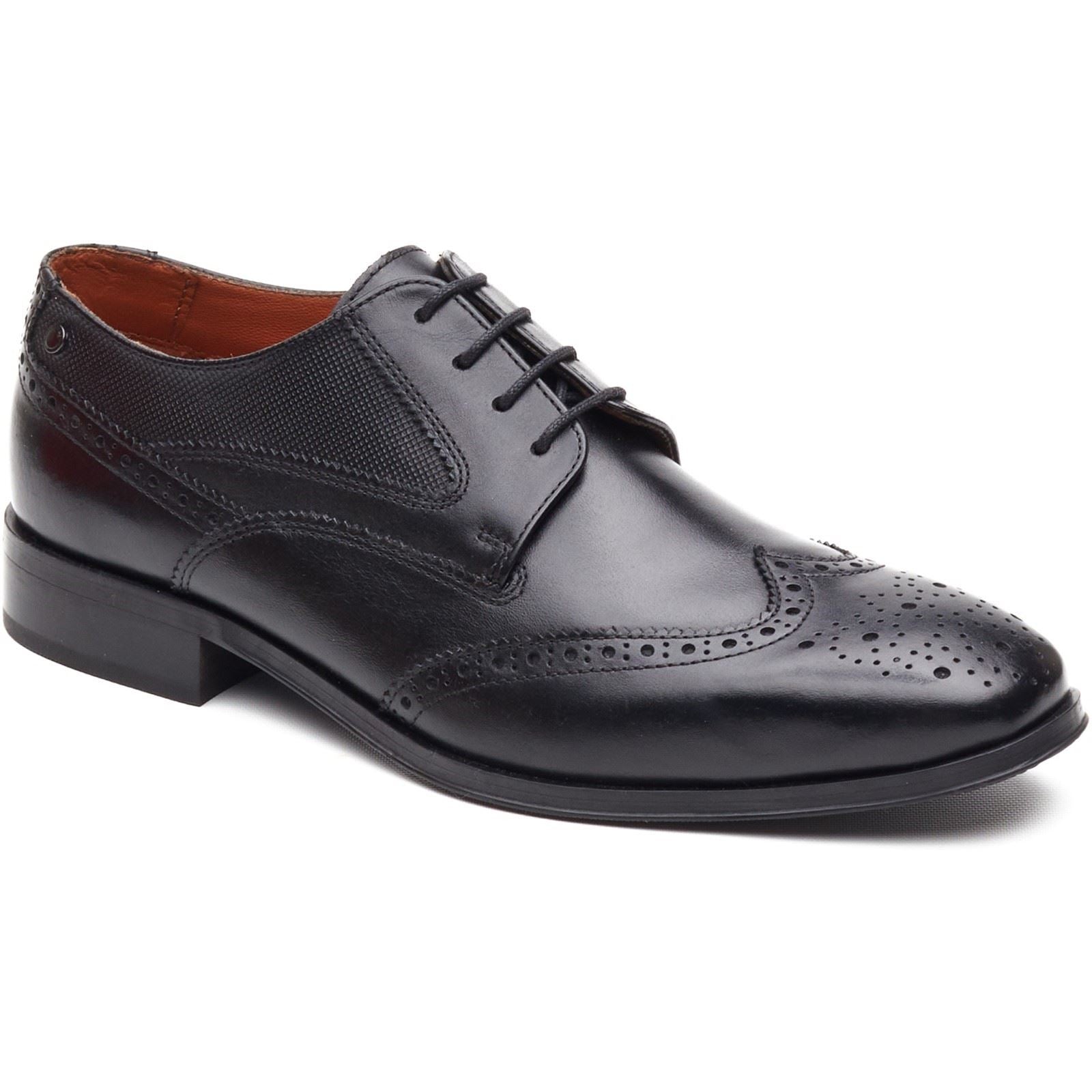 Base London Steeple Brogue Leder Herren Schwarze Brogues Schuhe