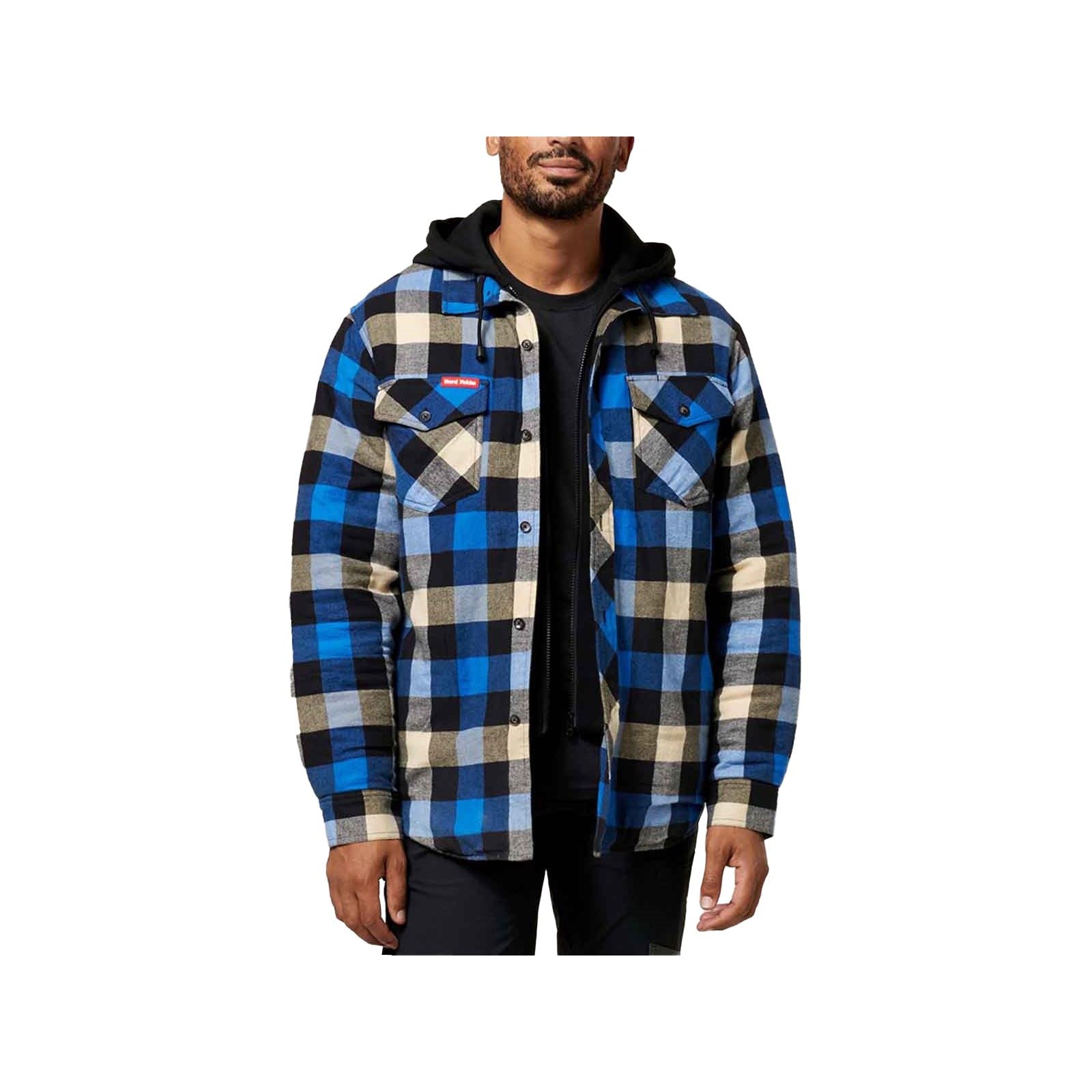 Hard Yakka Quilted Flannel Shacket Herren Blaues Hemd Jacket