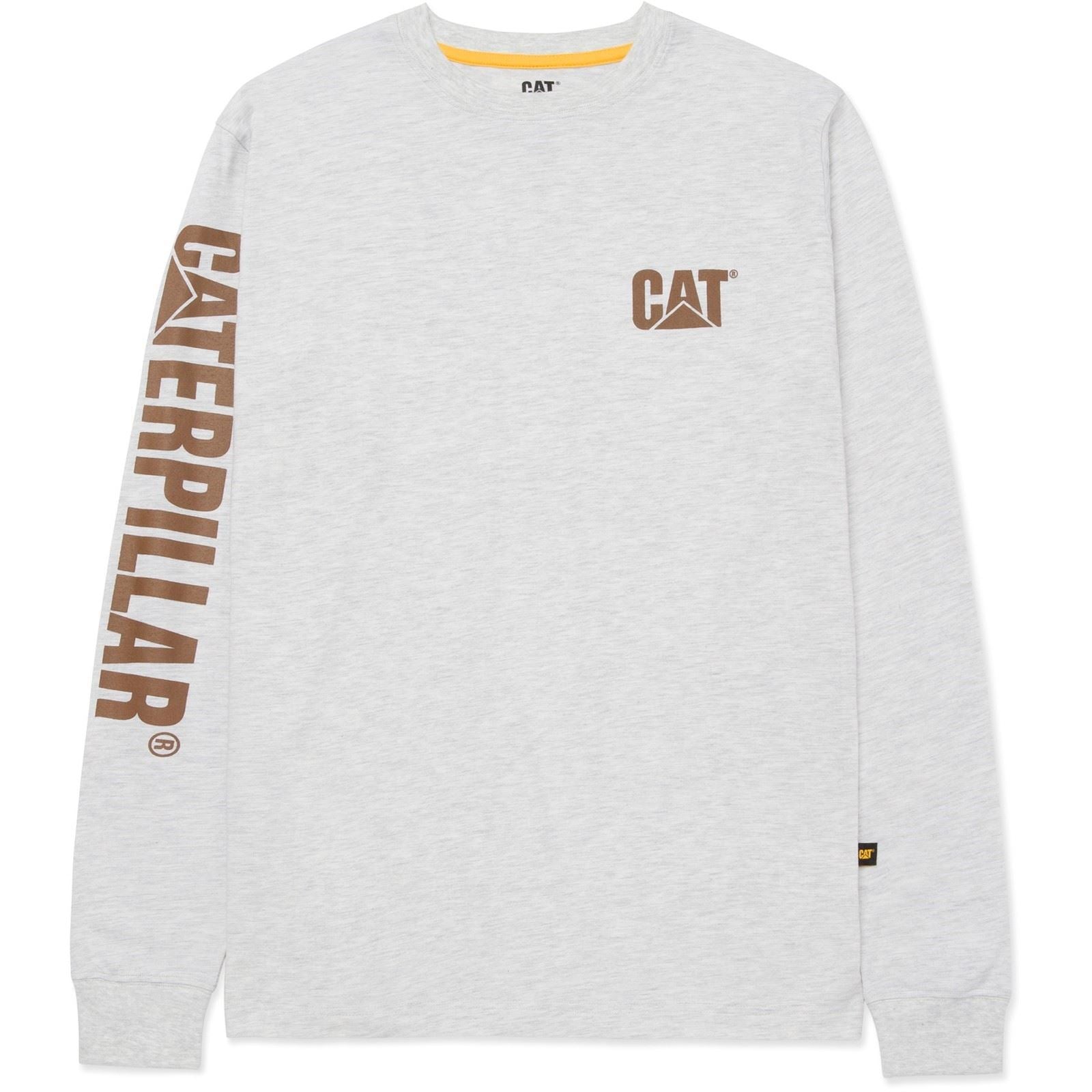 Caterpillar Trademark Banner Long Sleeve Baumwoll Herrencreme T-Shirt
