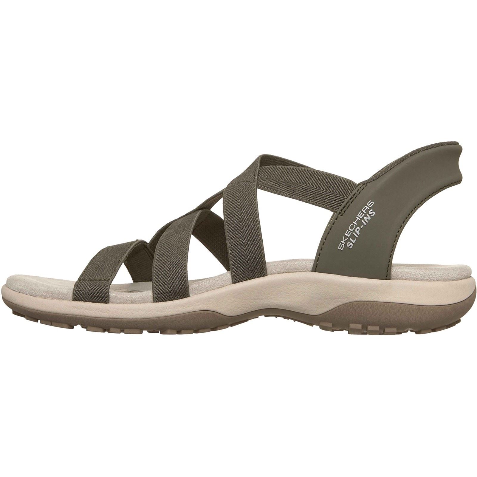 Skechers Reggae Slim Stretch Flex Textil Damen Oliven Sandalen