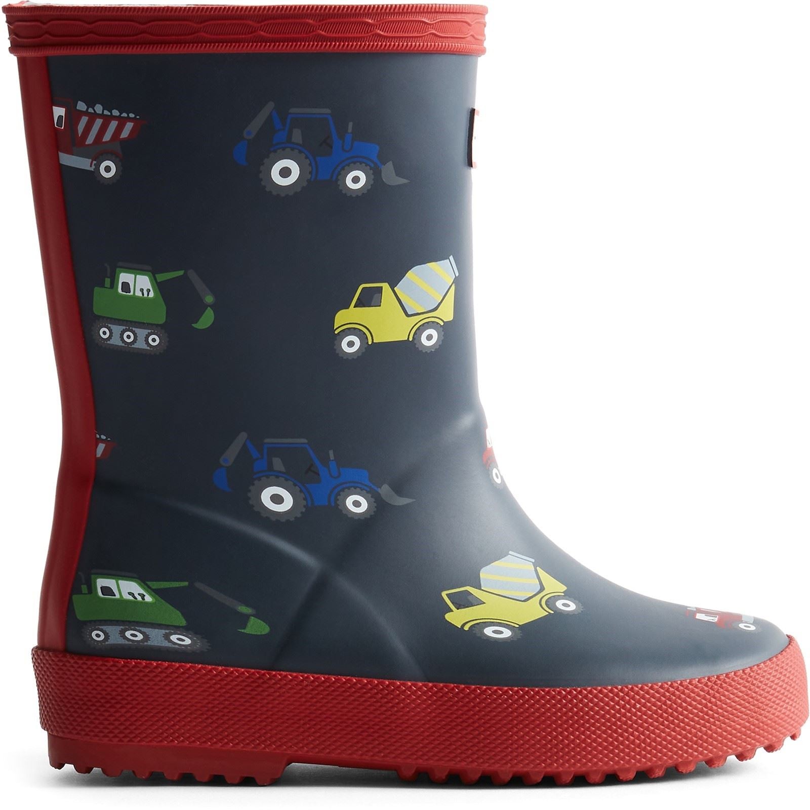 Hunter Kids First Construction Print Boot Gummi Jungen Marine/Militärrot Gummistiefel